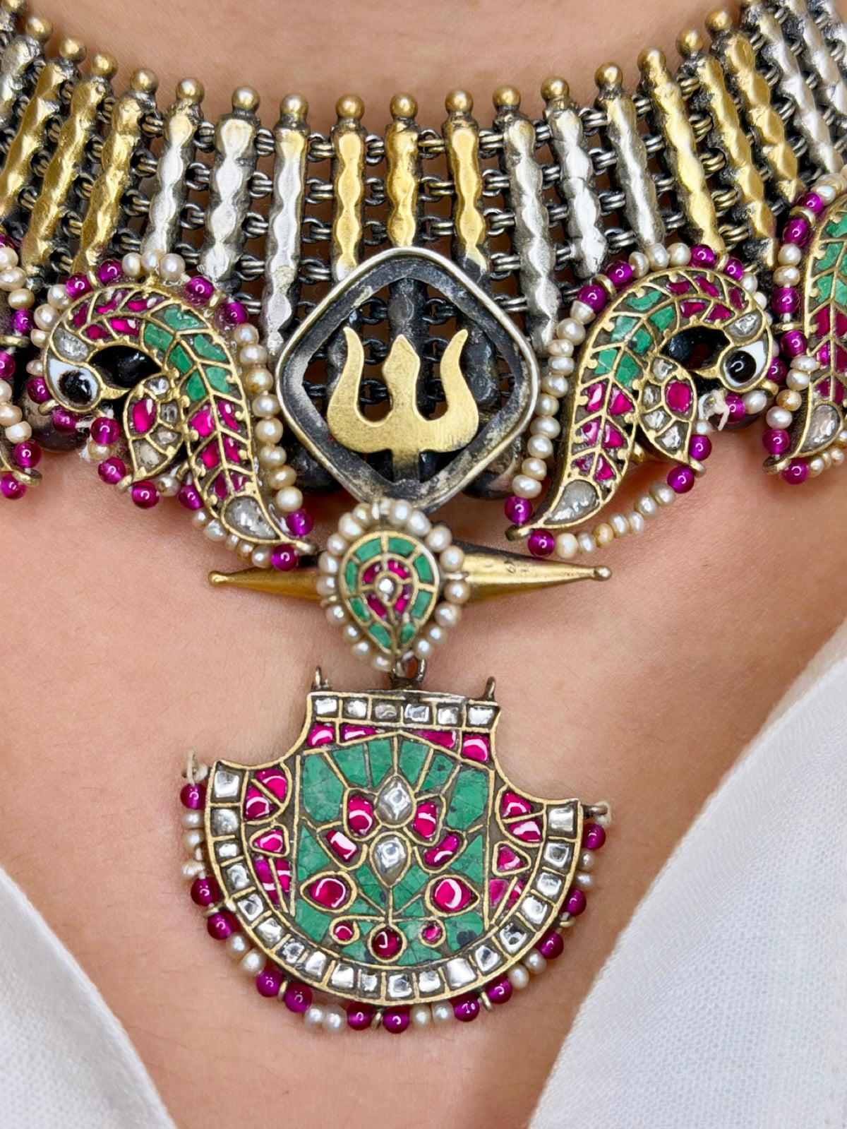Oxidised Silver & Dual-Tone Hasli Choker Set