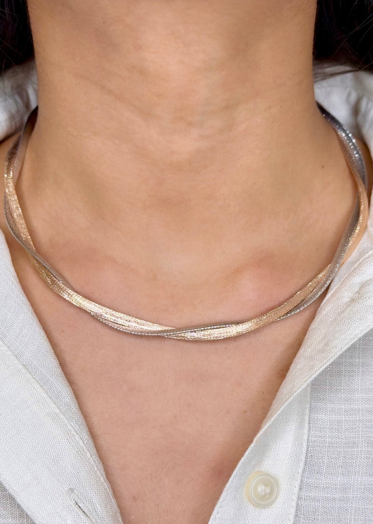 Twisted Silver and Rose Gold Choker Necklace