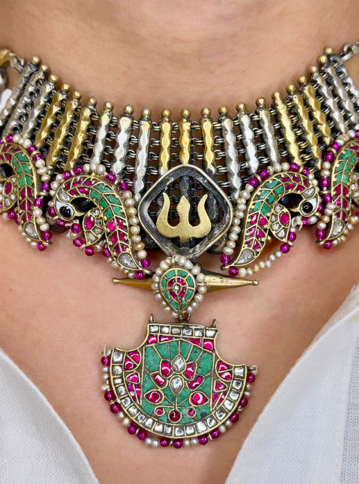 Oxidised Silver & Dual-Tone Hasli Choker Set
