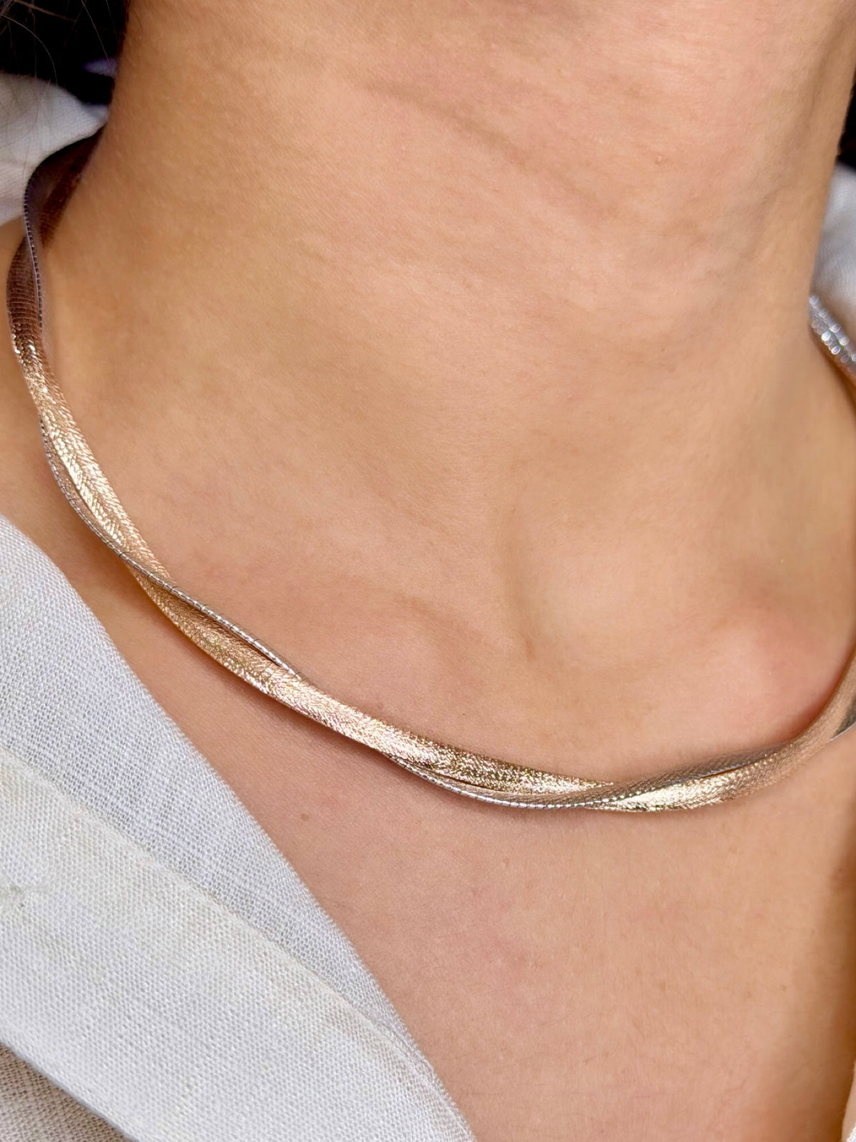 Twisted Silver and Rose Gold Choker Necklace