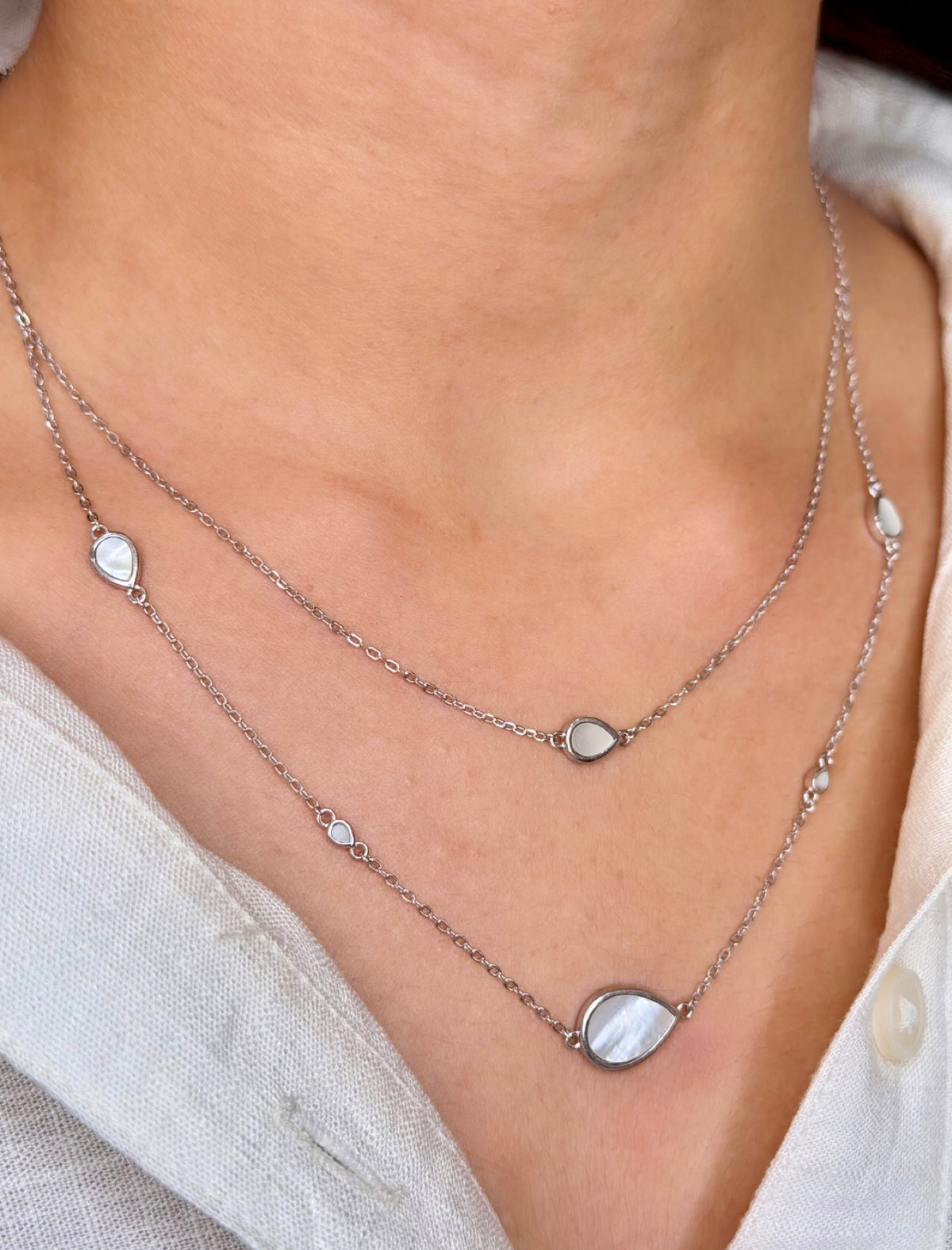 92.5 Silver Delicate Double-Strand Necklace Set