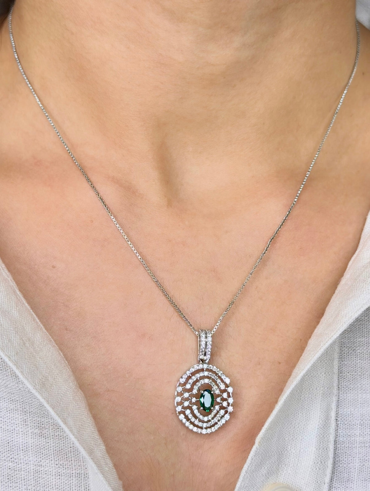 92.5 Silver Emerald CZ Pendant and Drop Earrings Set