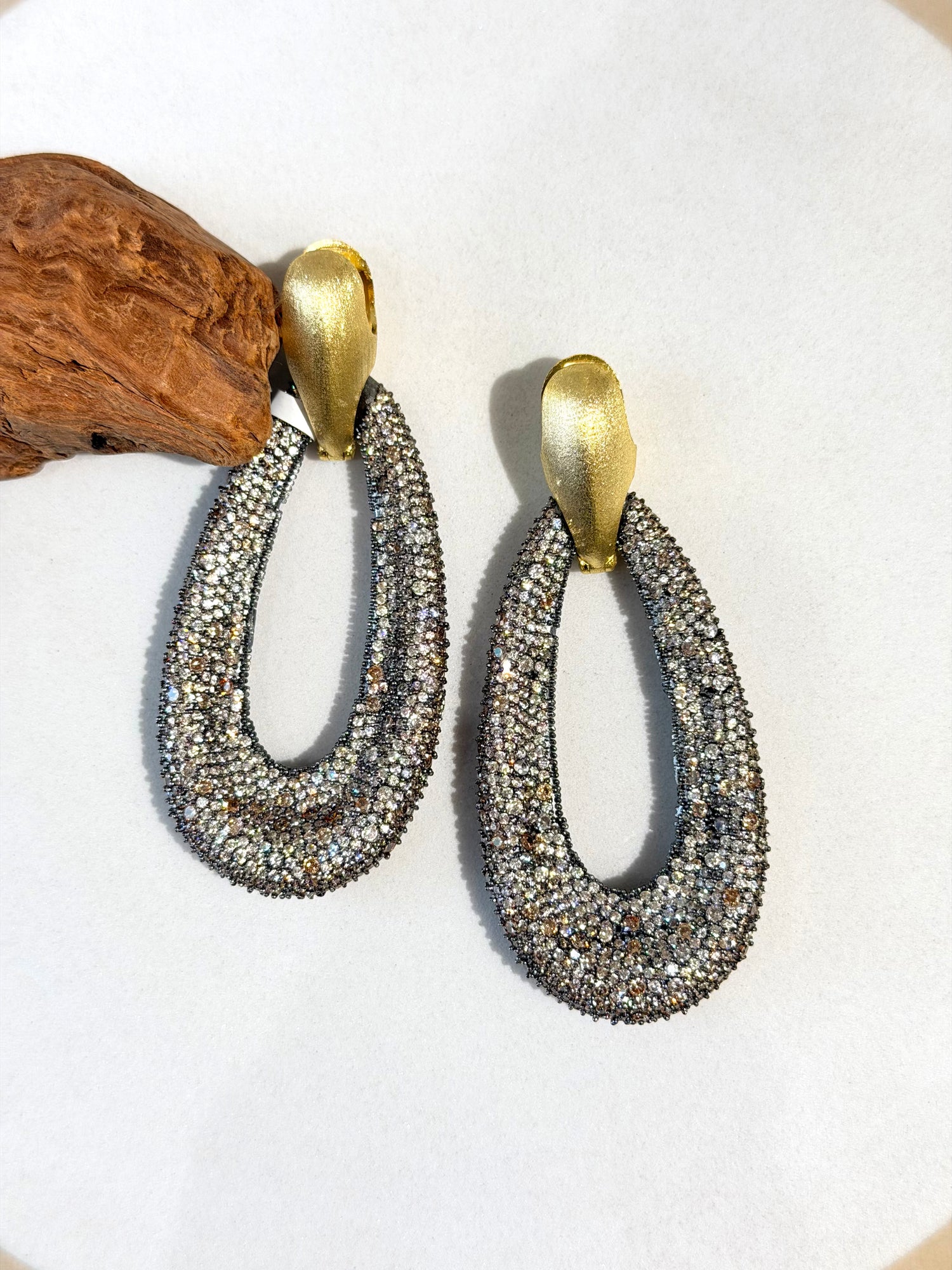 Matte Gold & Black Rhodium Dangle Earrings