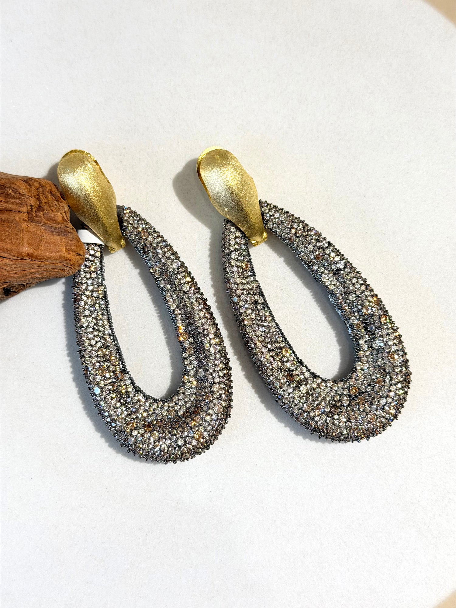 Matte Gold & Black Rhodium Dangle Earrings