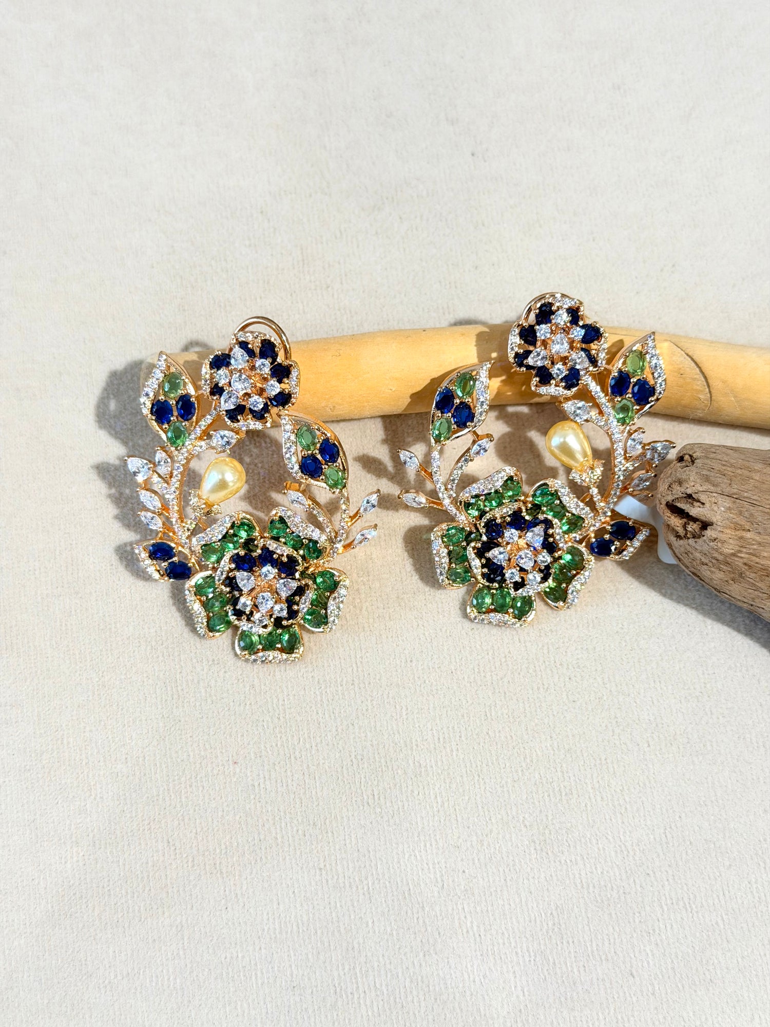 Floral Multi-Stone Gold Tone Studs
