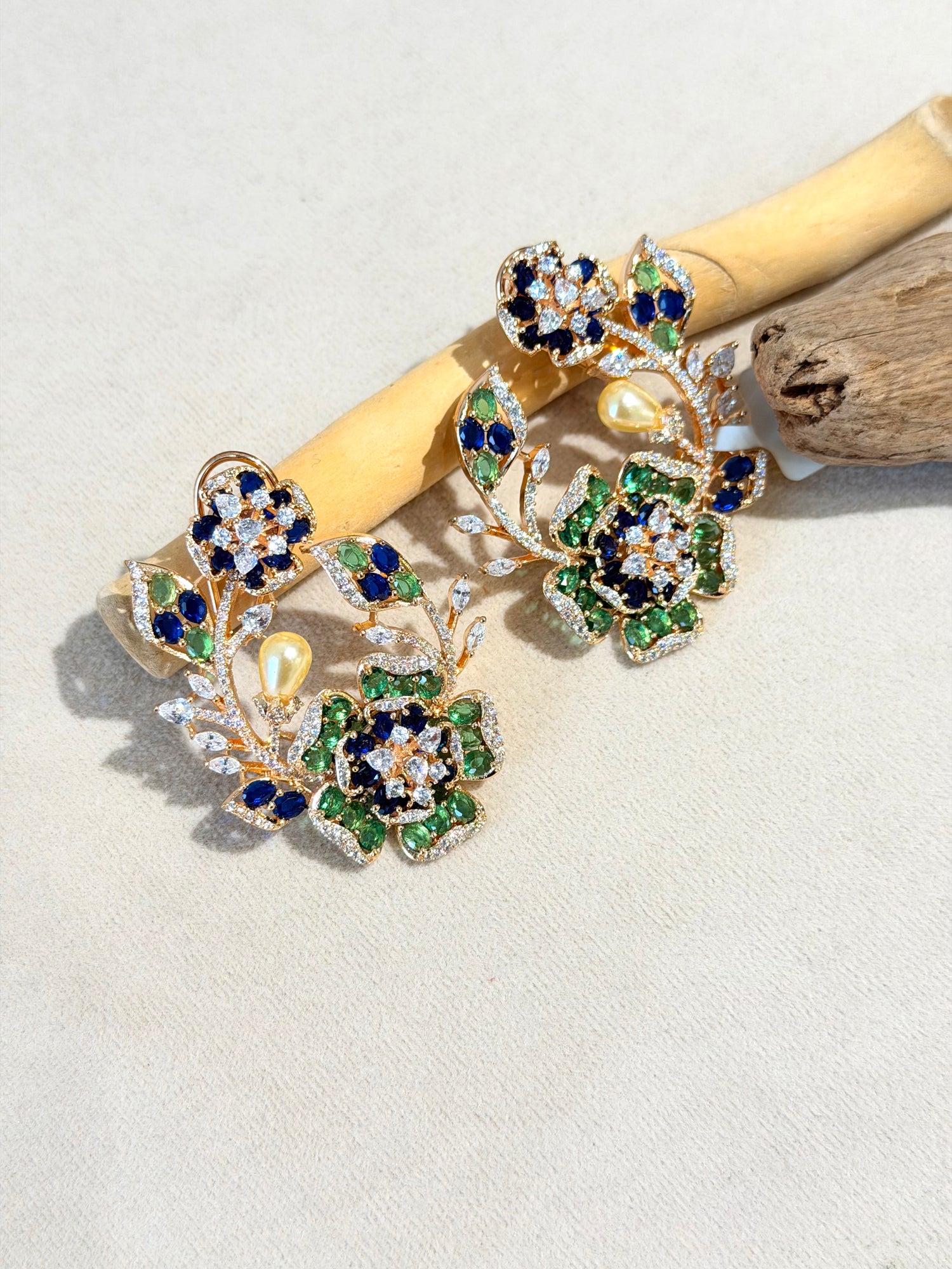 Floral Multi-Stone Gold Tone Studs