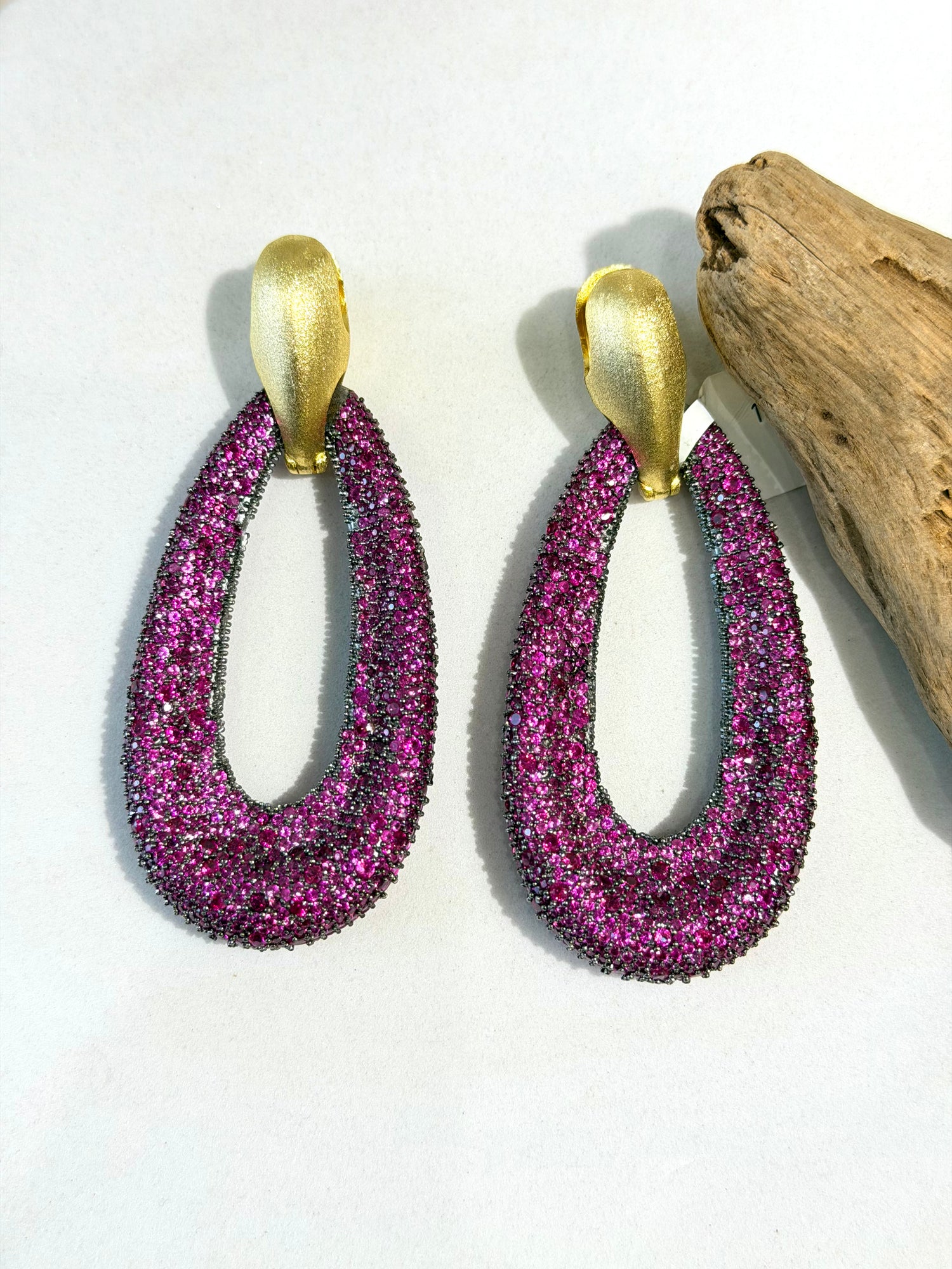 Matte Gold & Black Rhodium Ruby Dangle Earrings