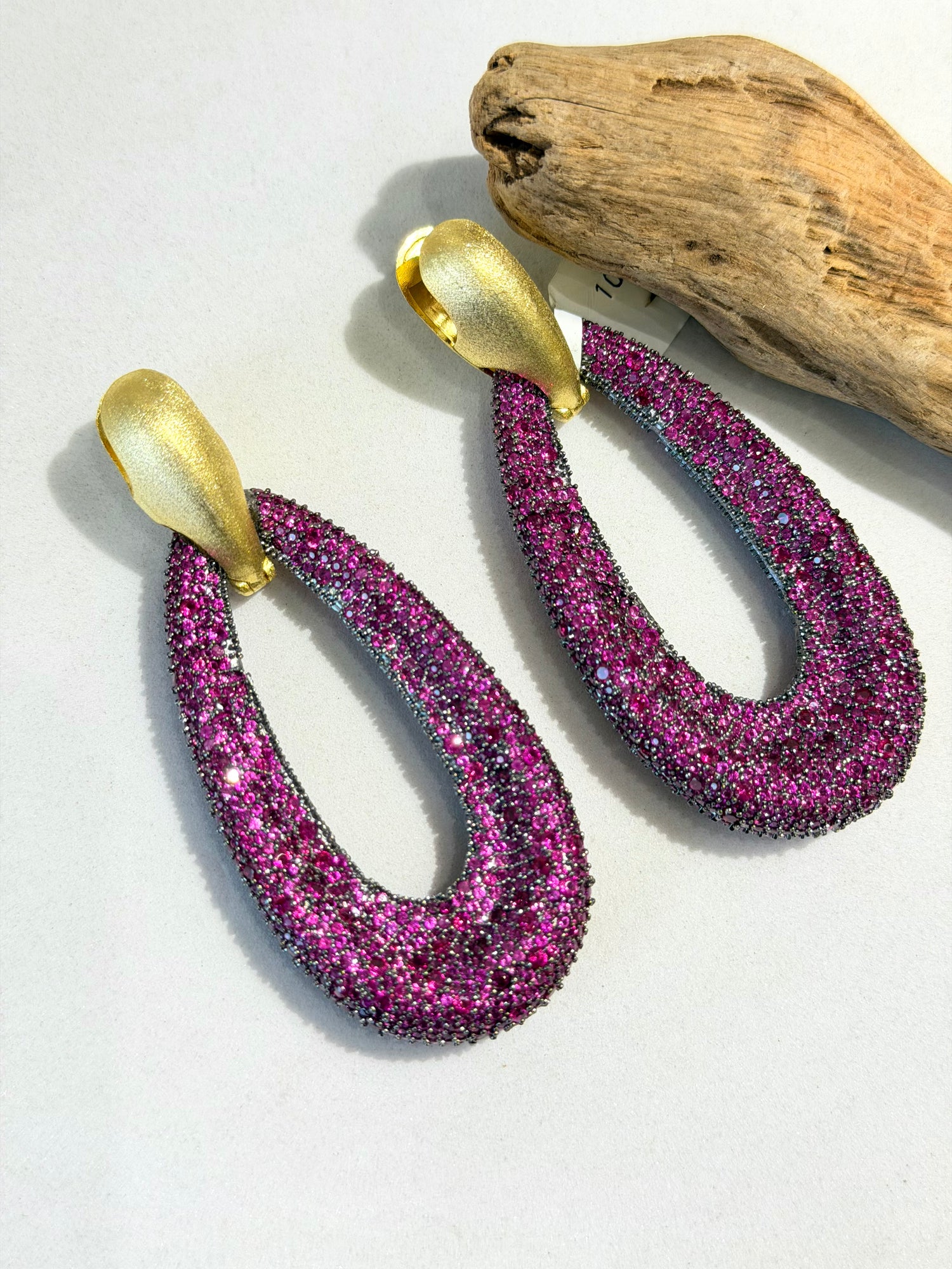 Matte Gold & Black Rhodium Ruby Dangle Earrings