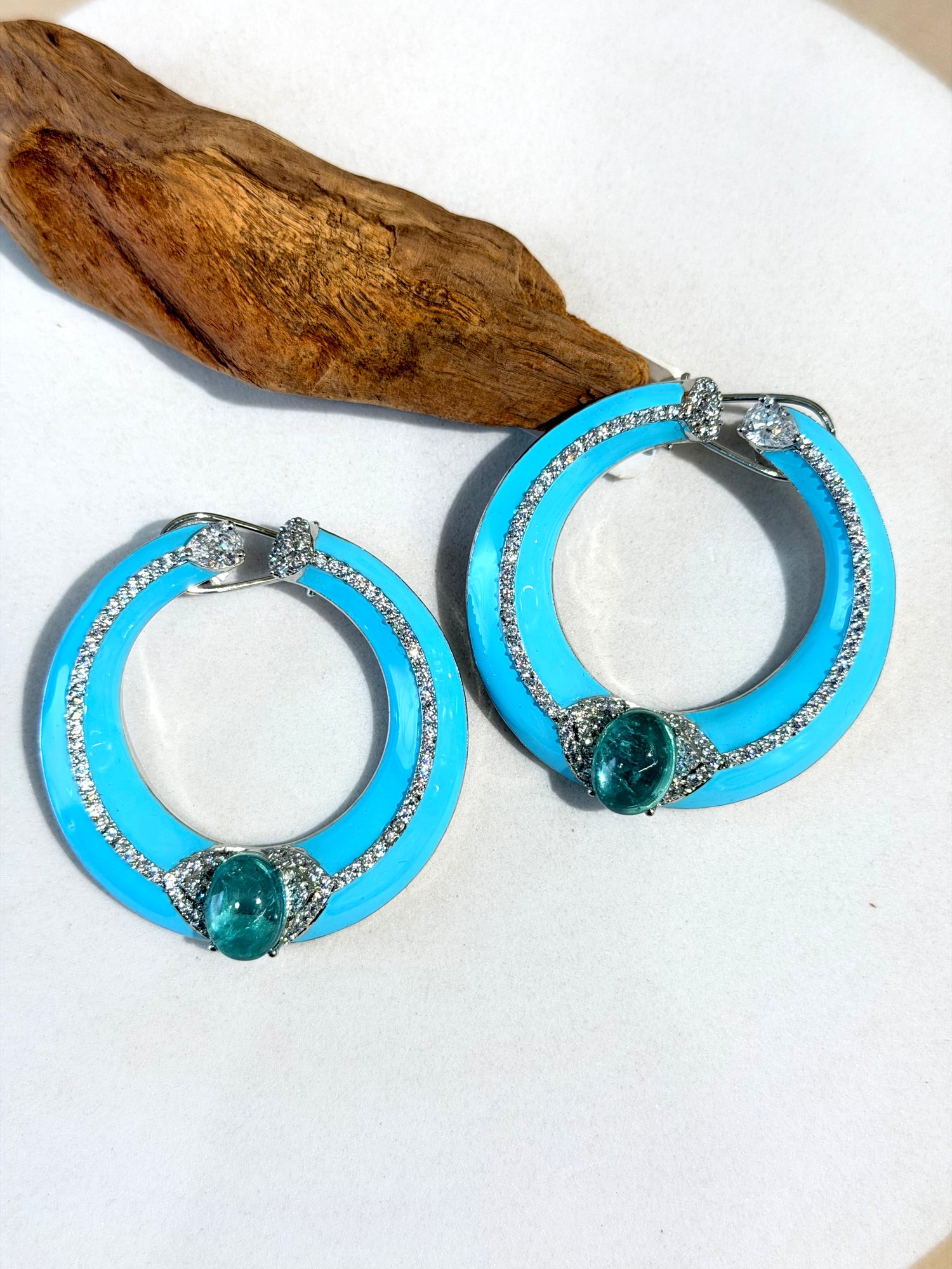 Aqua Enamel CZ Studded Circular Stud