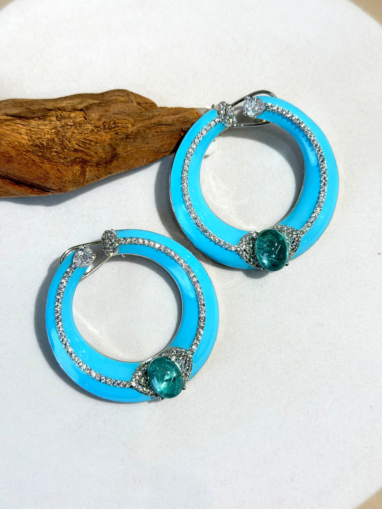 Aqua Enamel CZ Studded Circular Stud