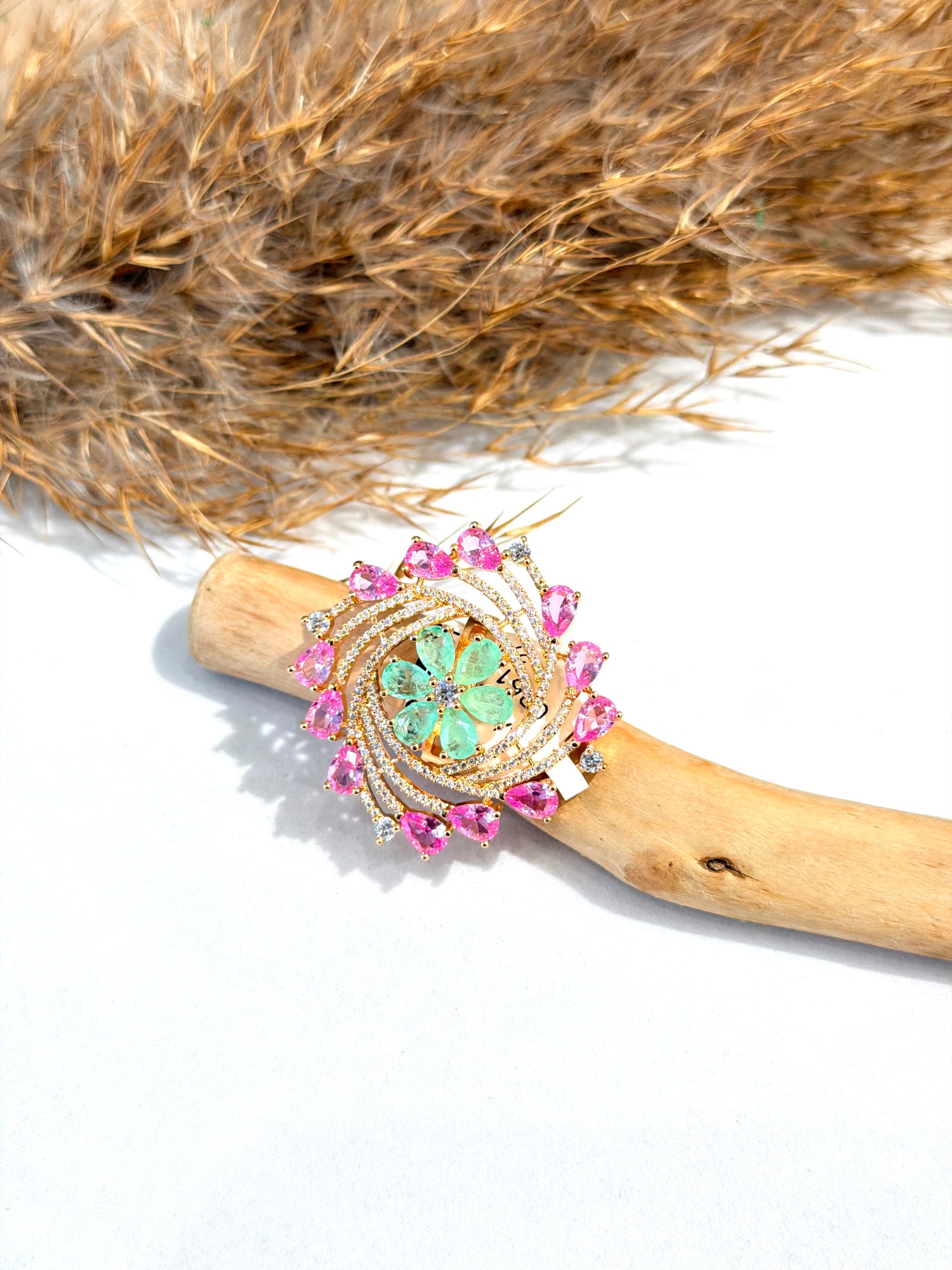 Flower Swirl Ring in Gold Tone