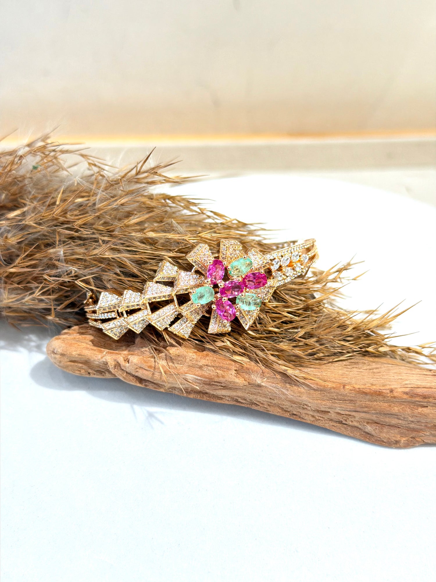 Art Deco Style Gold Tone Kada Bracelet