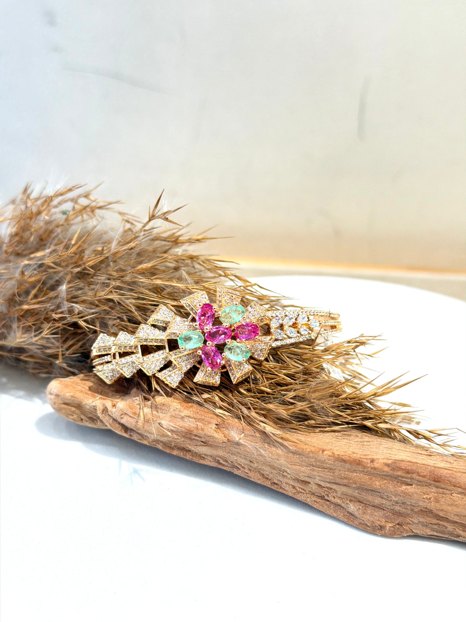 Art Deco Style Gold Tone Kada Bracelet