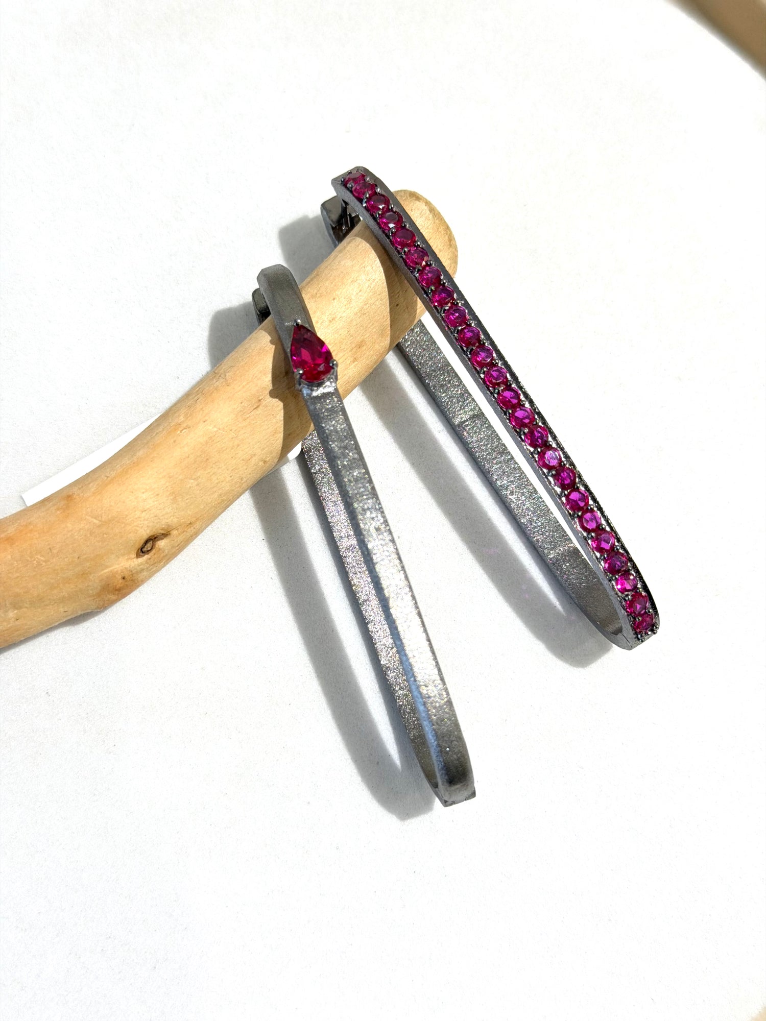 Oblong Oval Hoops with Ruby Stone