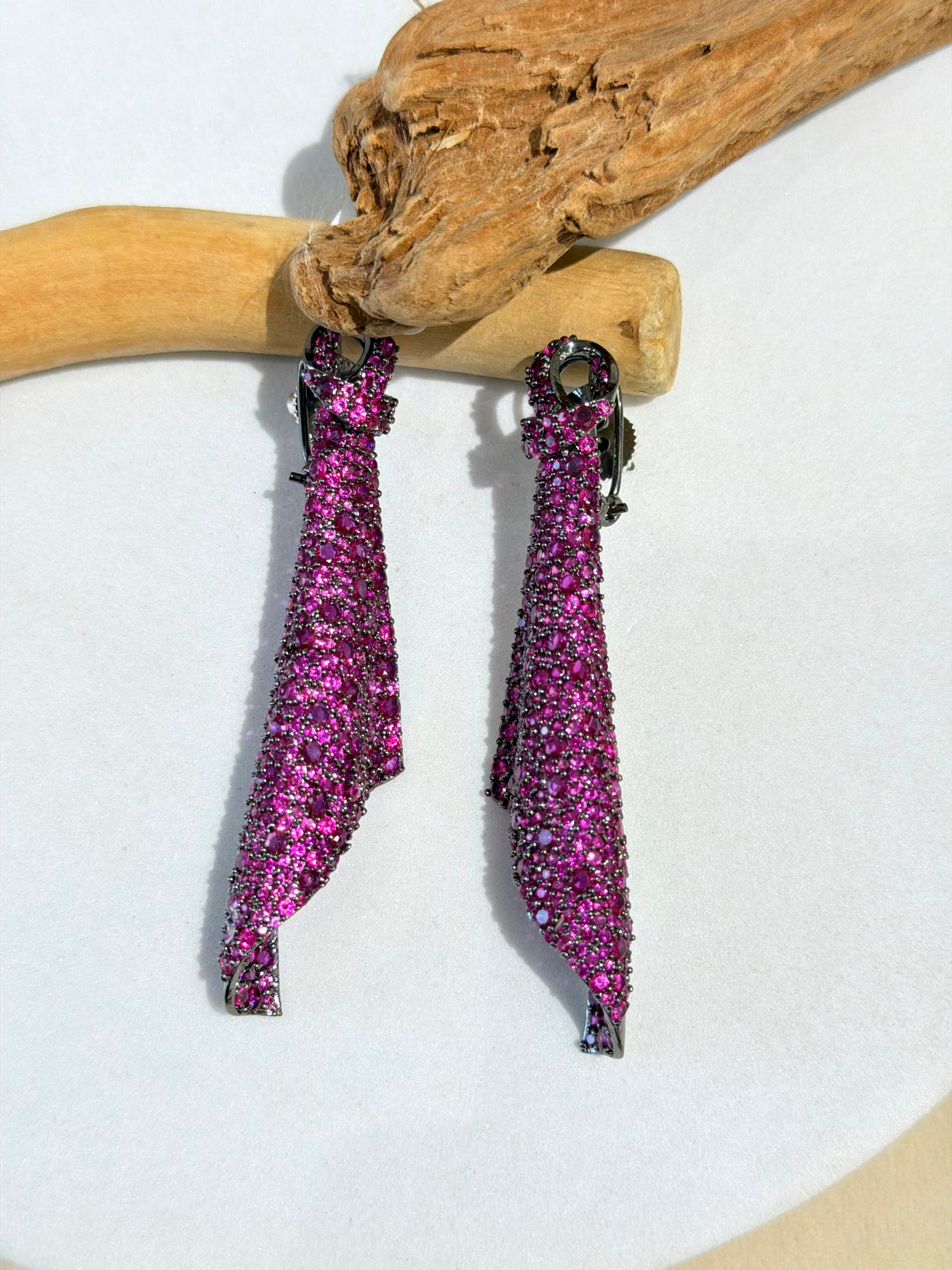 Black Finish Statement Danglers with Ruby Stones