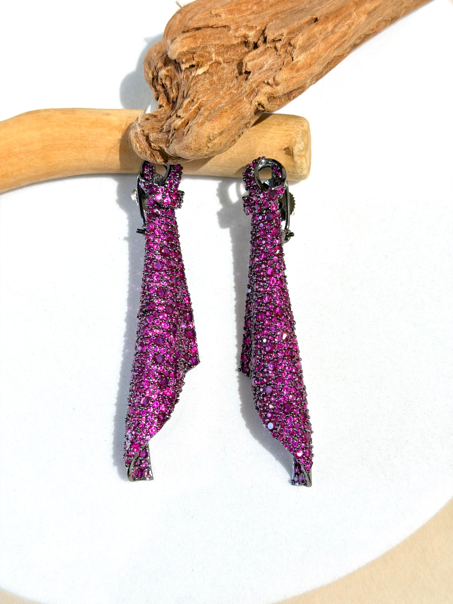 Black Finish Statement Danglers with Ruby Stones
