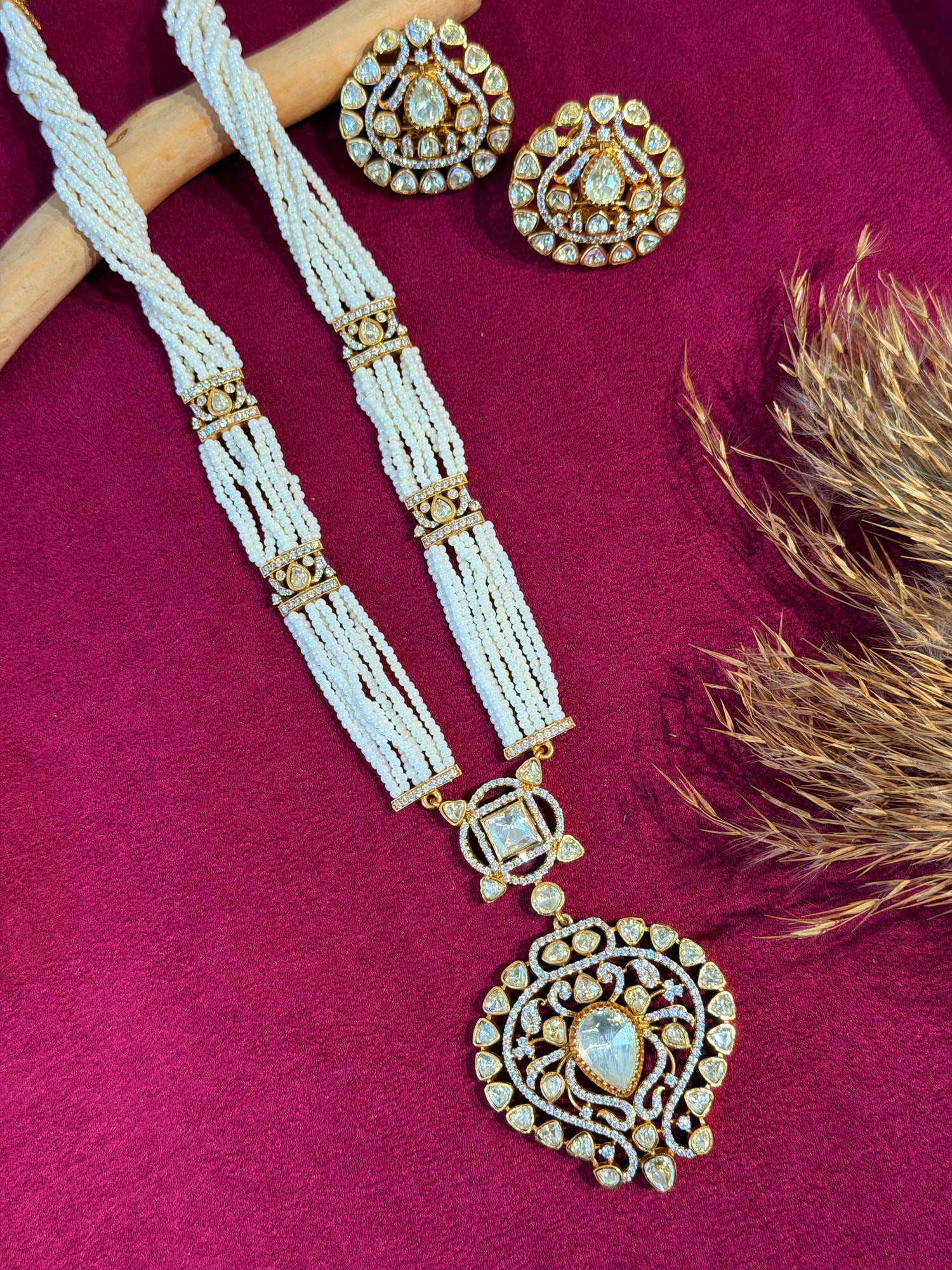 Gold Moissanite Long Necklace Set