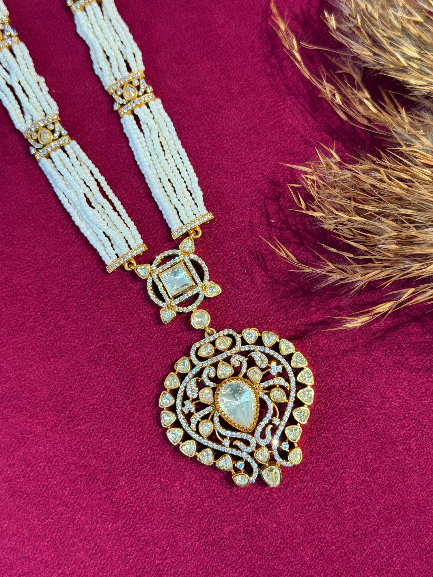 Gold Moissanite Long Necklace Set