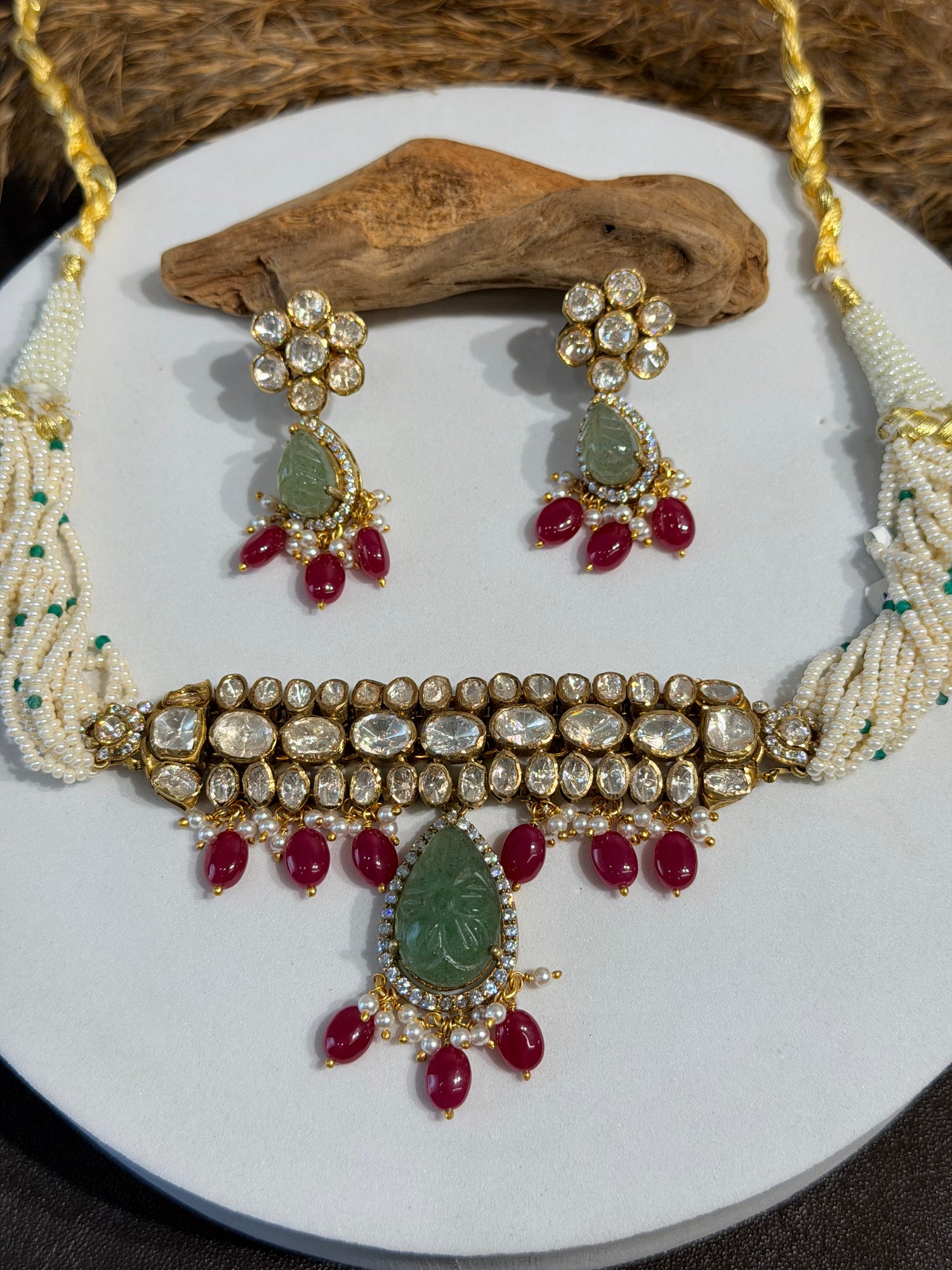92.5 Silver Moissanite Pearl Choker Set