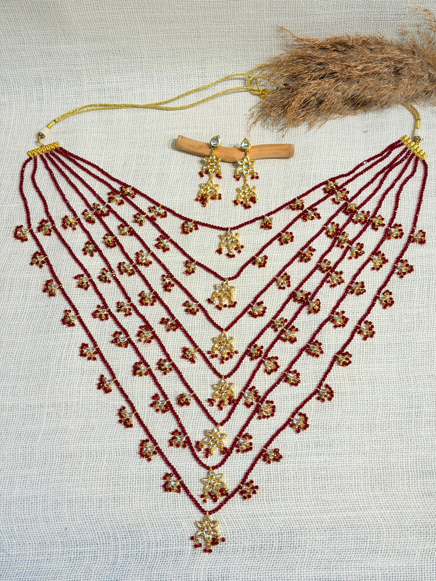 Seven-Layered Ruby Beads Jadau Satlada Necklace Set