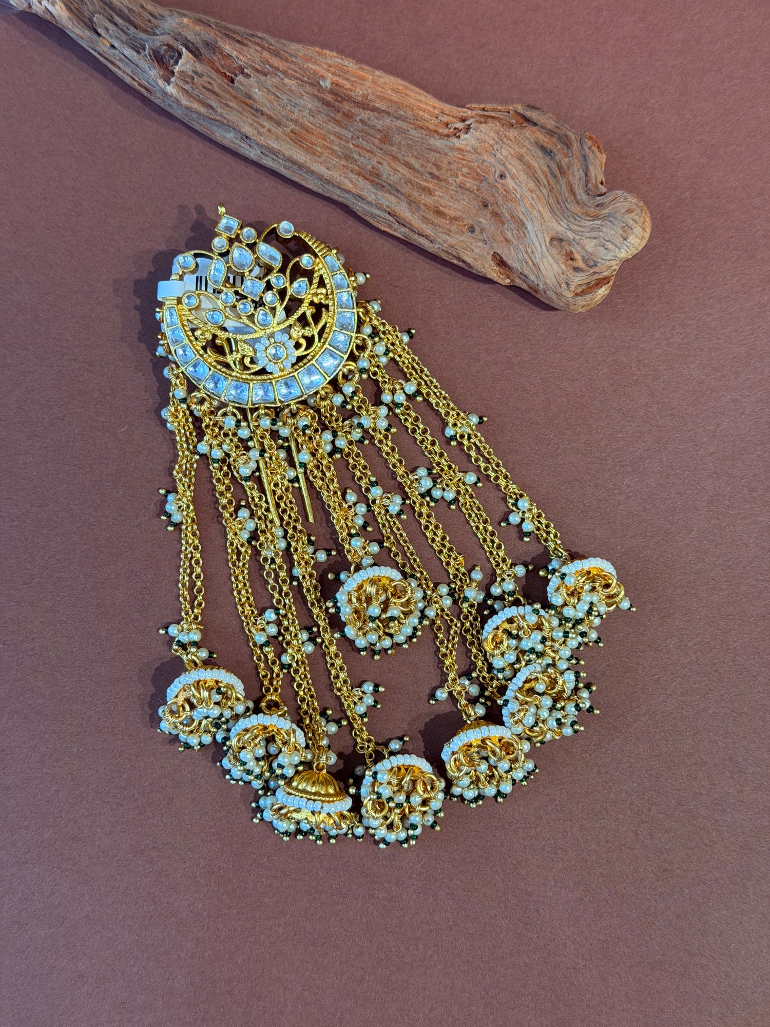 Antique Jadau Kundan Crescent  Hairpiece