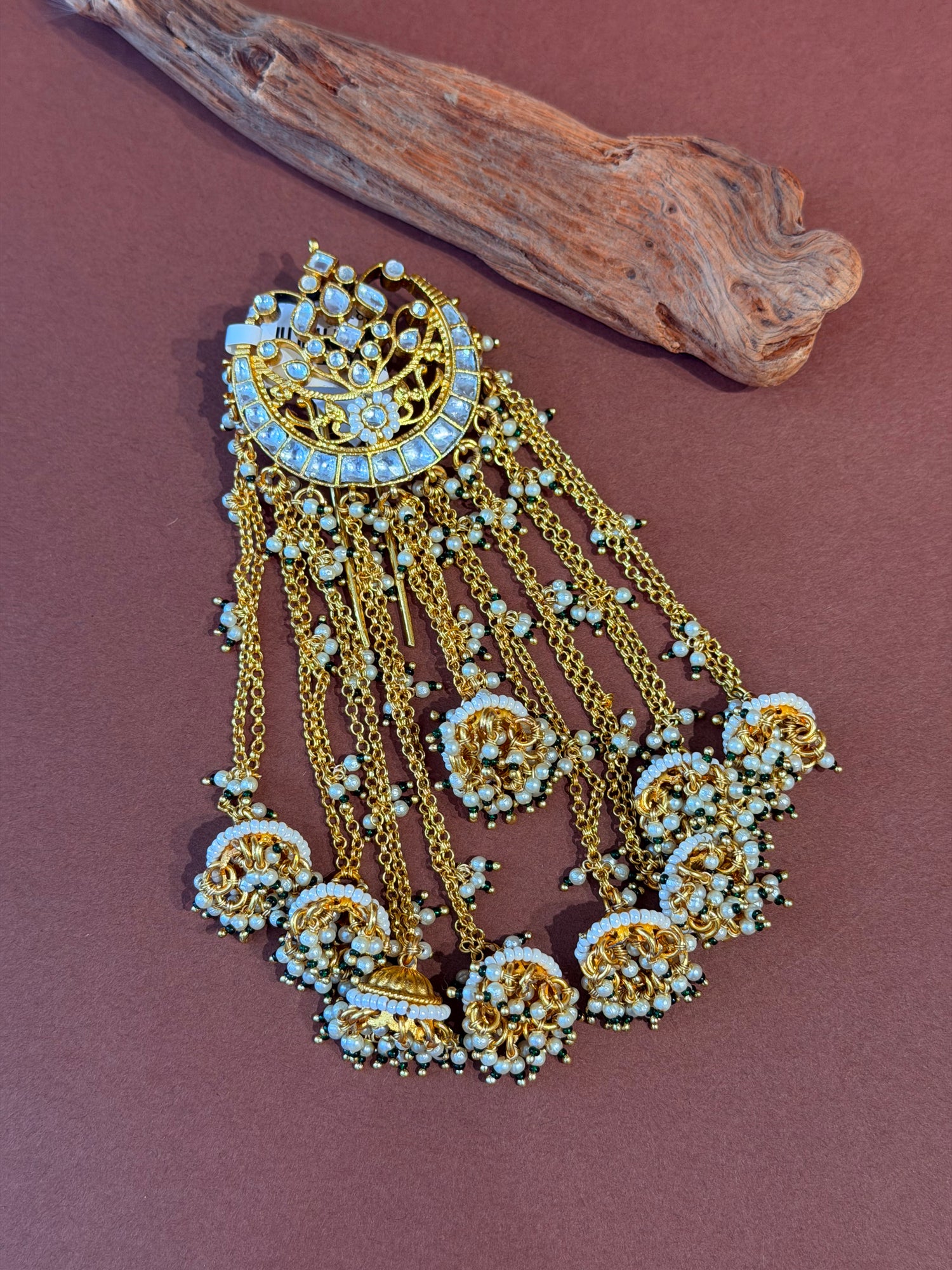 Antique Jadau Kundan Crescent  Hairpiece