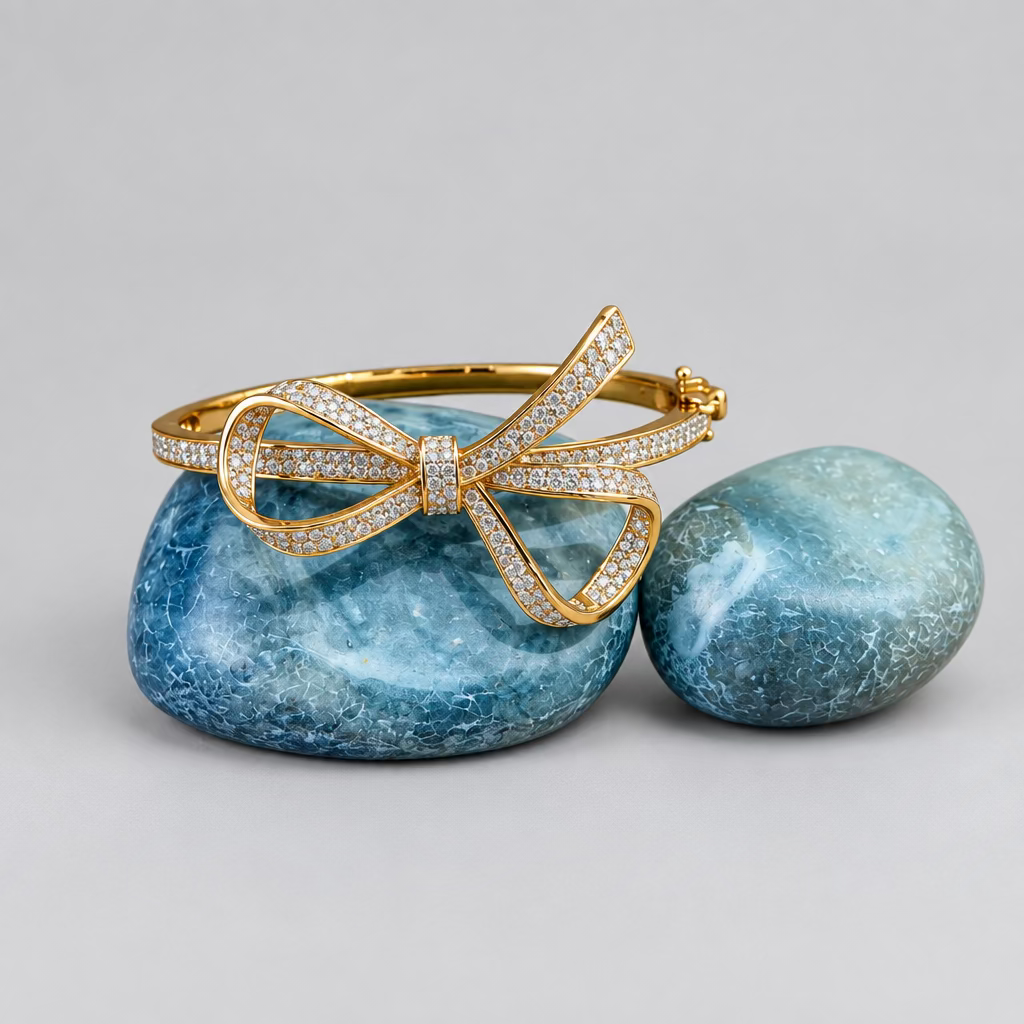 Gold-Plated Bow-Shaped Kada Bracelet