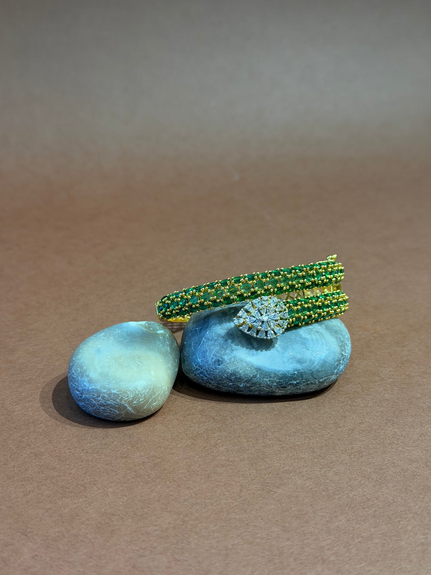 Gold-Plated Emerald CZ Beaded Cuff Bracelet