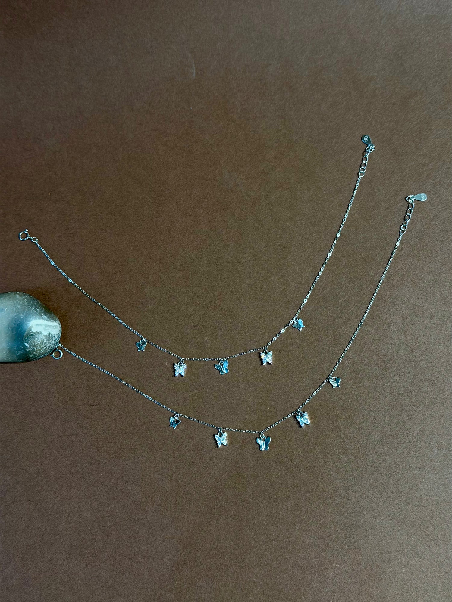 Delicate Layered Butterfly Silver Anklet