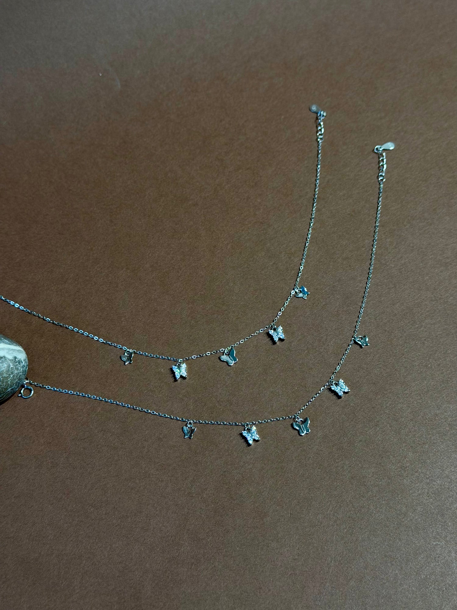 Delicate Layered Butterfly Silver Anklet