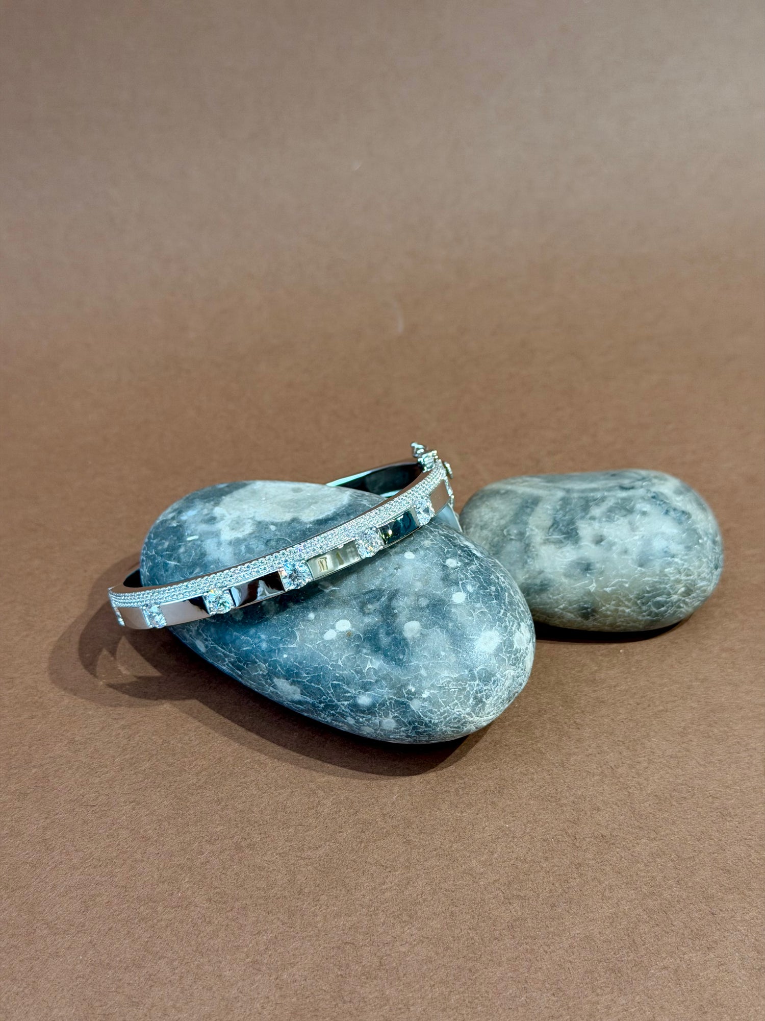 92.5 Silver Rectangular C.Z Cuff Bracelet
