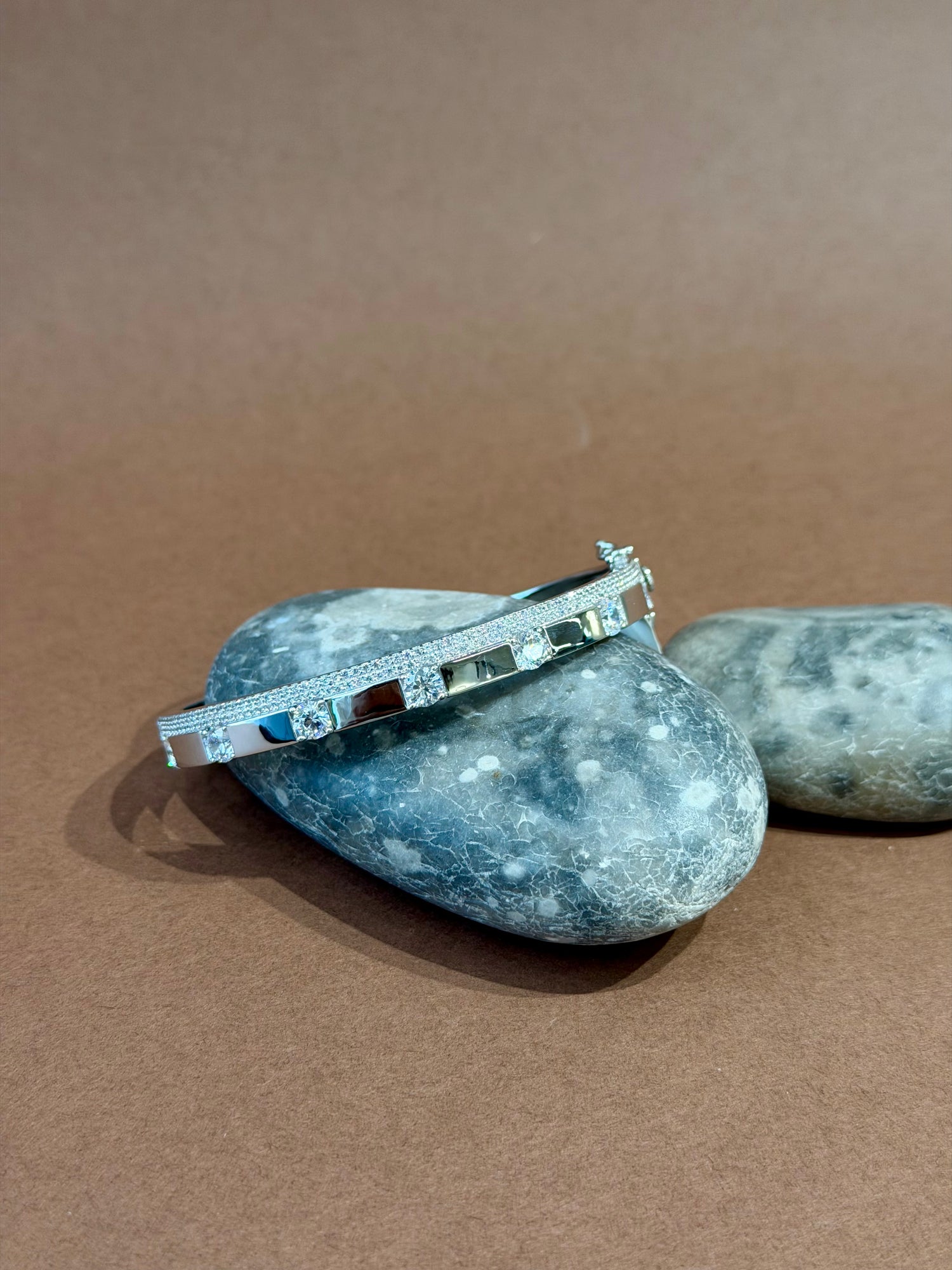 92.5 Silver Rectangular C.Z Cuff Bracelet