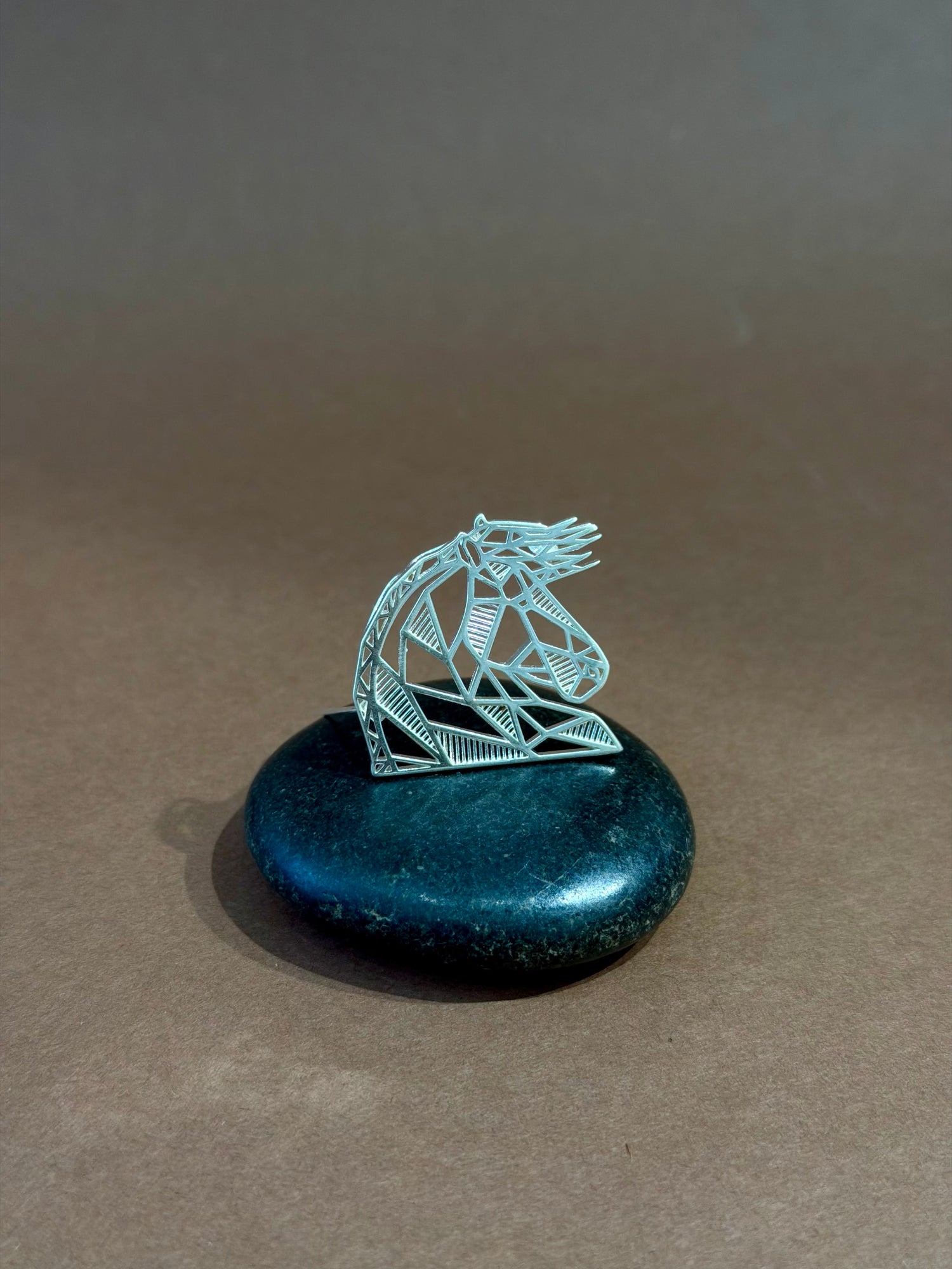 Geometric Horse Head Silver Brooch