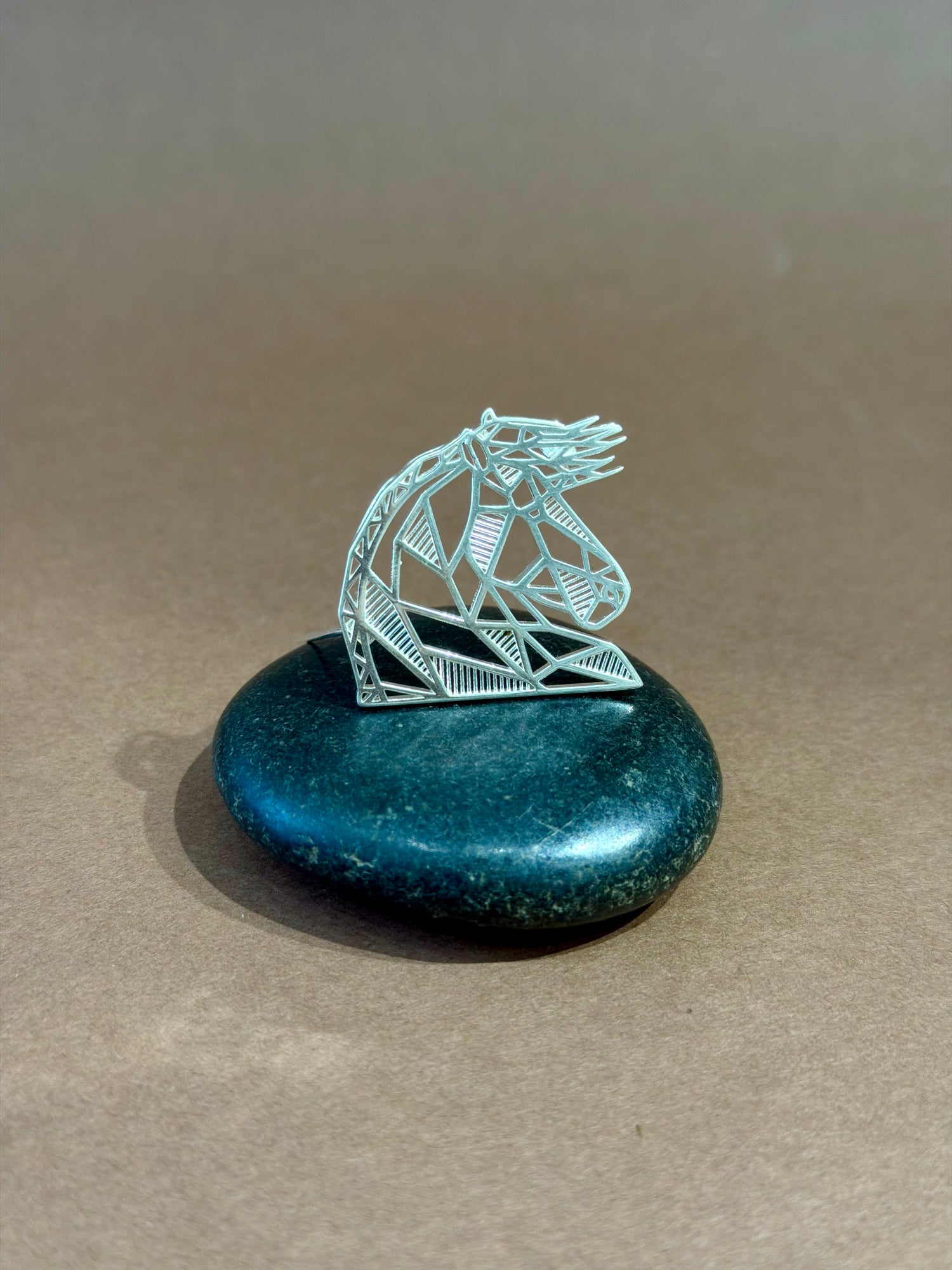 Geometric Horse Head Silver Brooch
