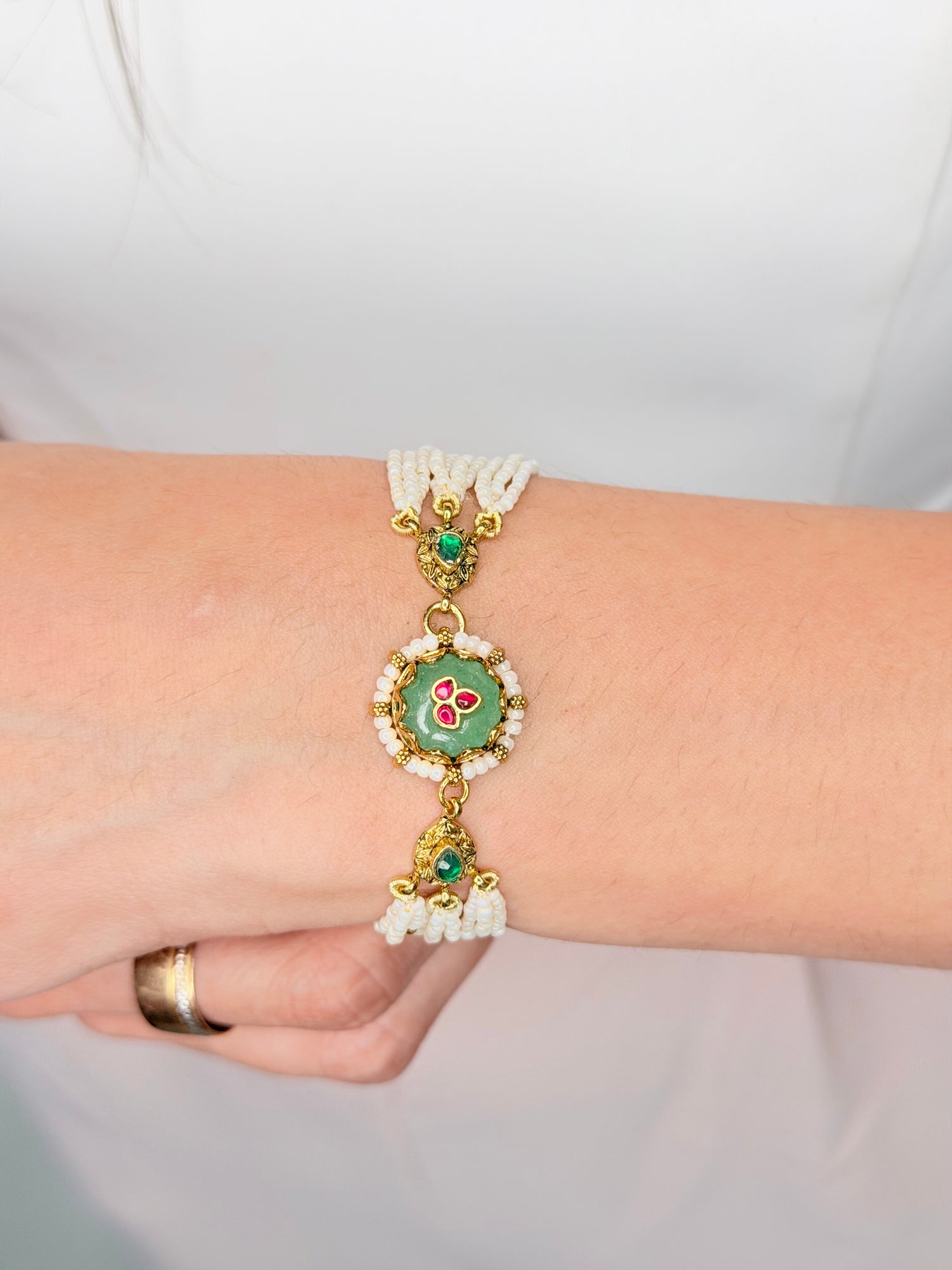 Micro Gold-Plated Ruby Takkar & Khakko Moti Bracelet