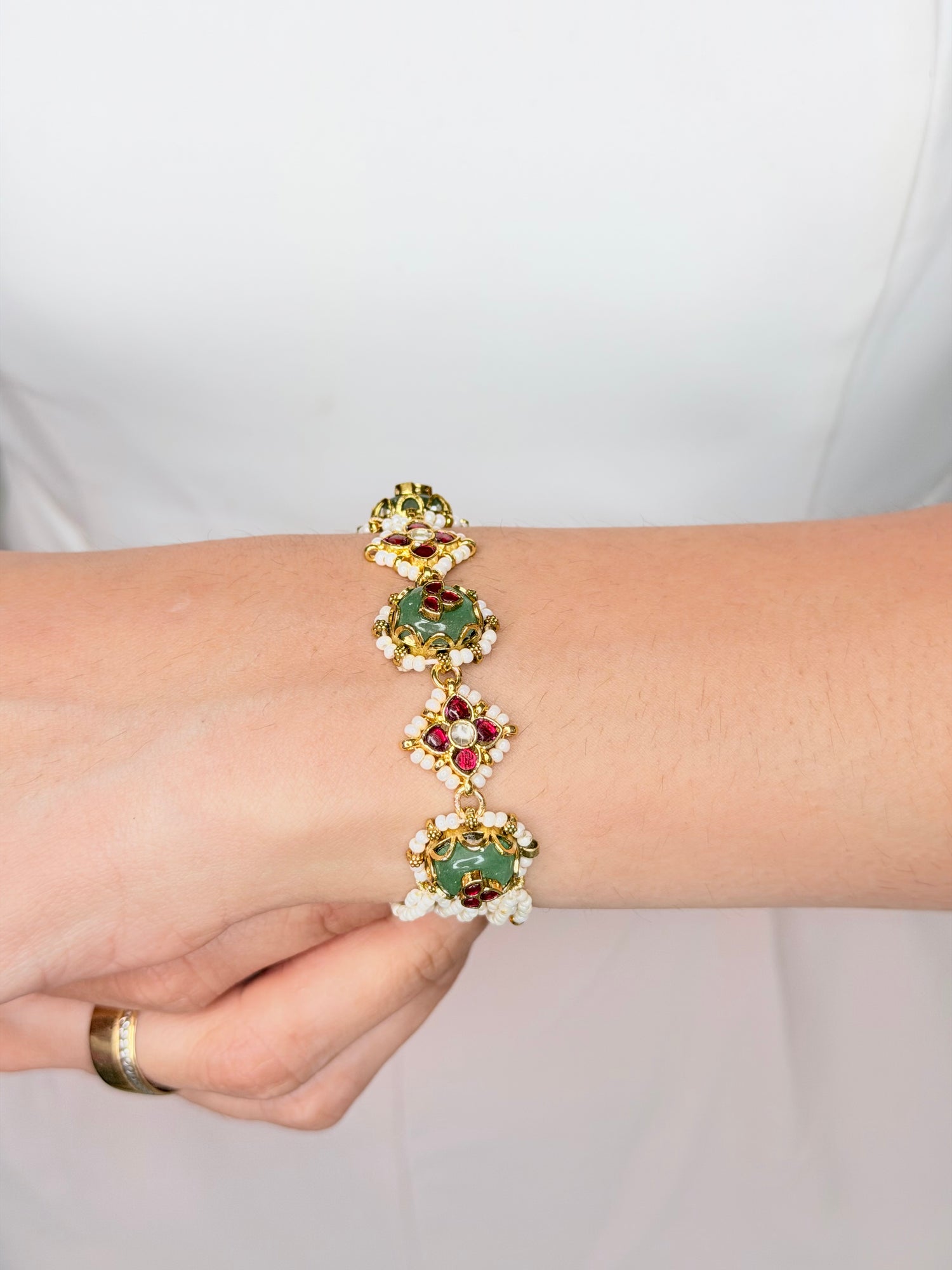 Micro Gold-Plated Green & Ruby Jadau Bracelet