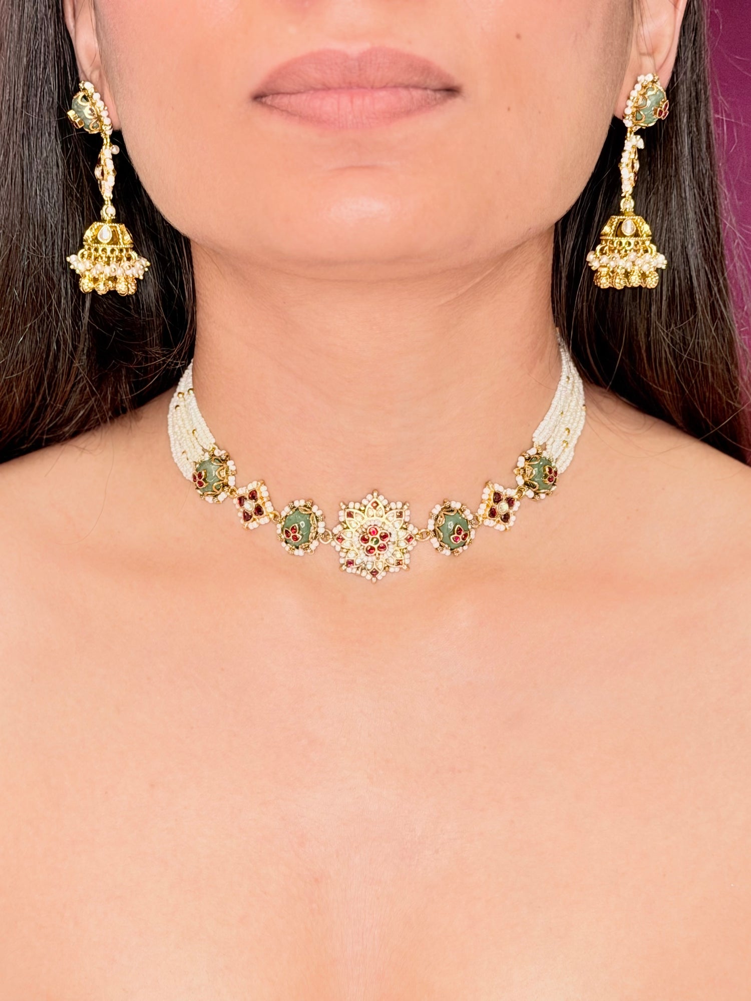 Jadau Takkar and Khakko Moti Choker Set