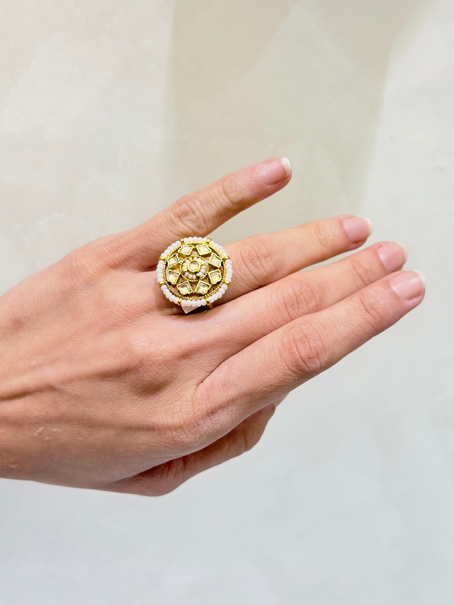 Micro-Gold Plated Sunburst Ring with Khakho Moti