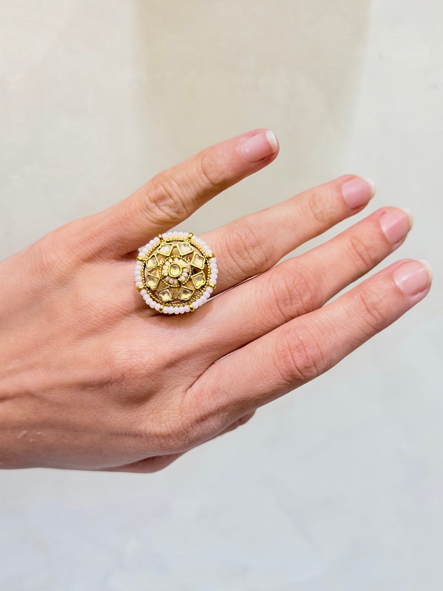 Micro-Gold Plated Sunburst Ring with Khakho Moti