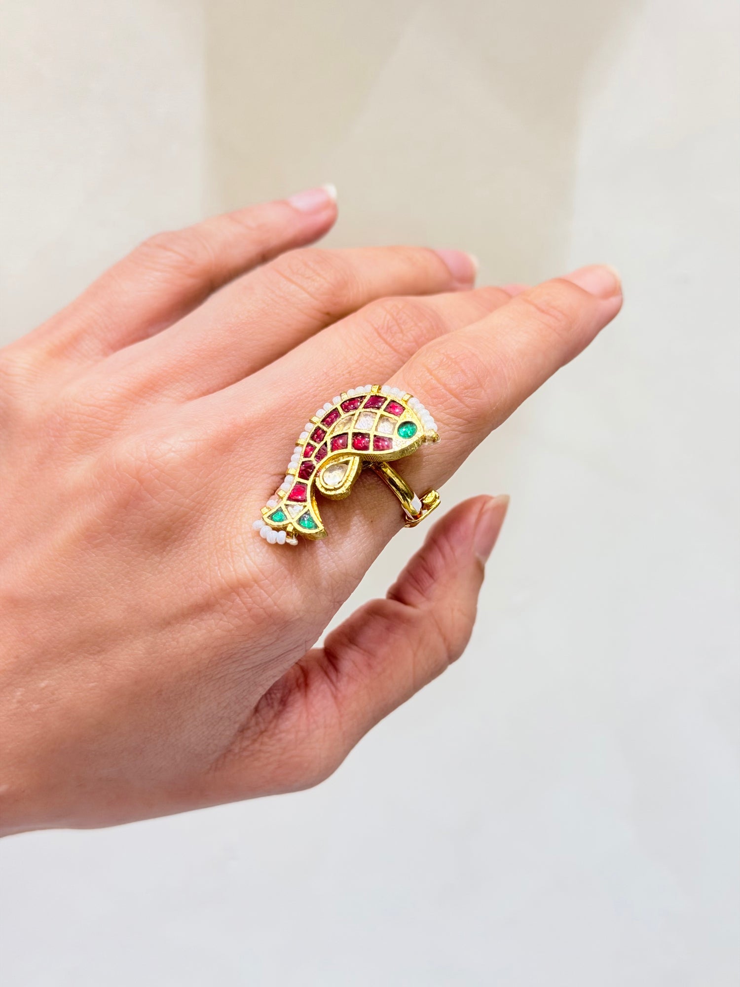 Micro-Gold Plated Fish Motif Jadau Ring