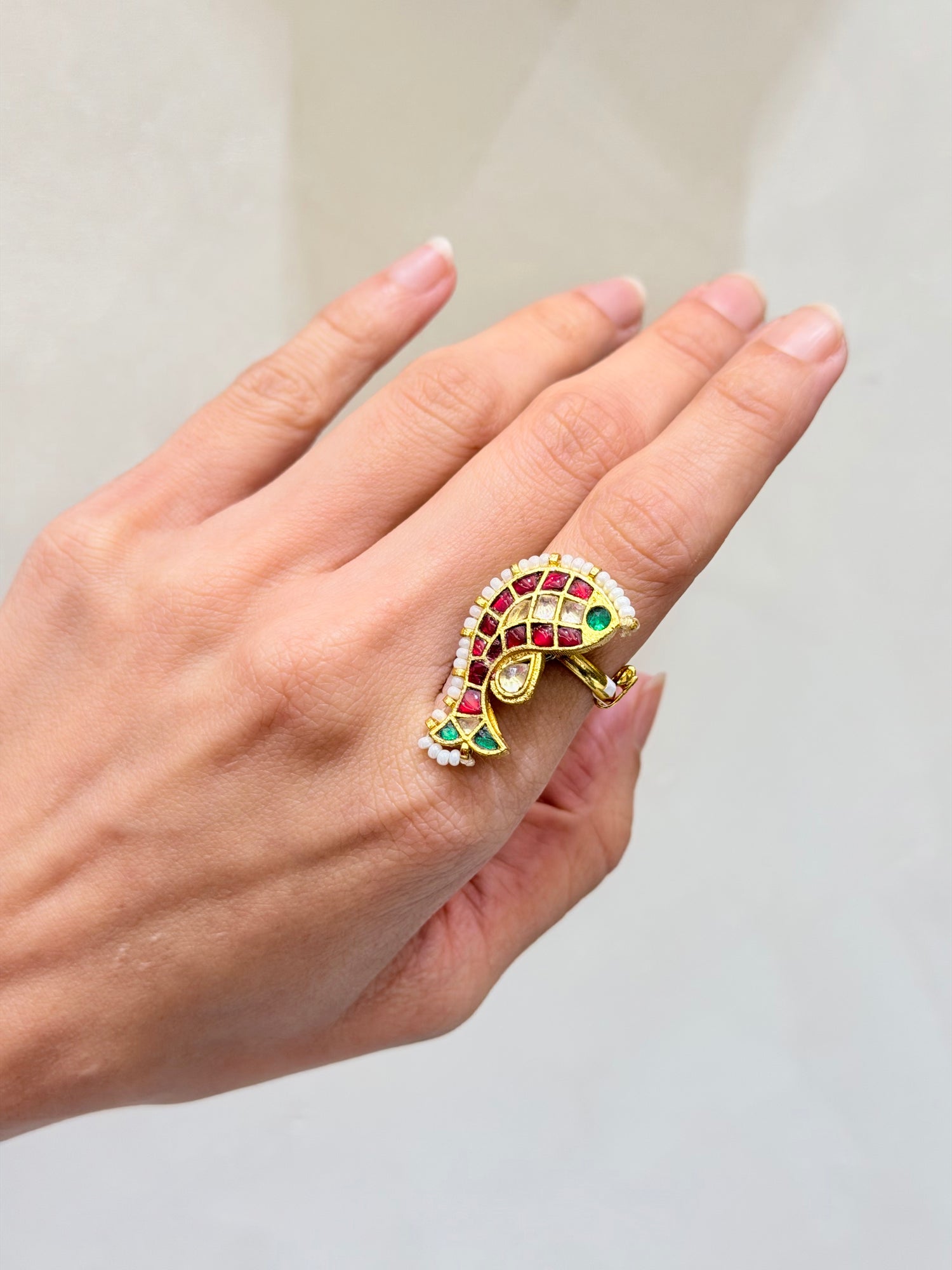 Micro-Gold Plated Fish Motif Jadau Ring