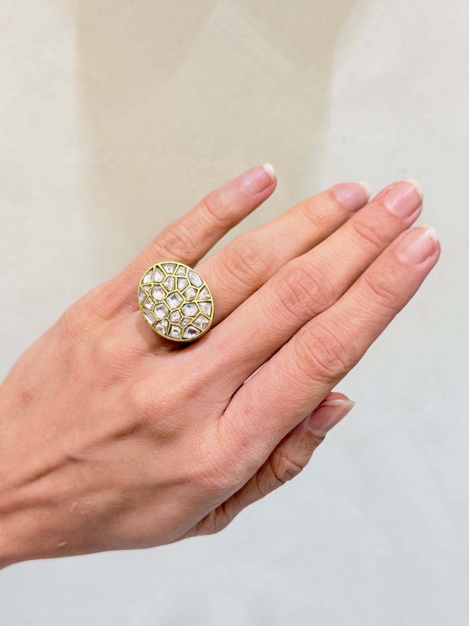 Oval Jaali Ring with Jadau work