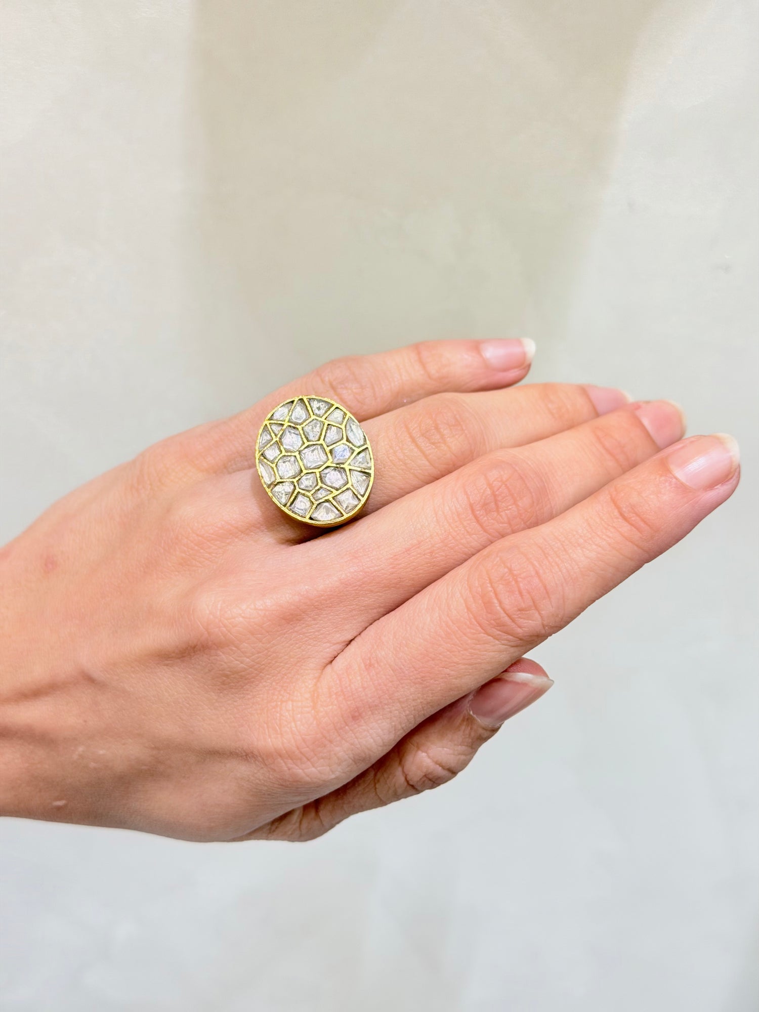 Oval Jaali Ring with Jadau work