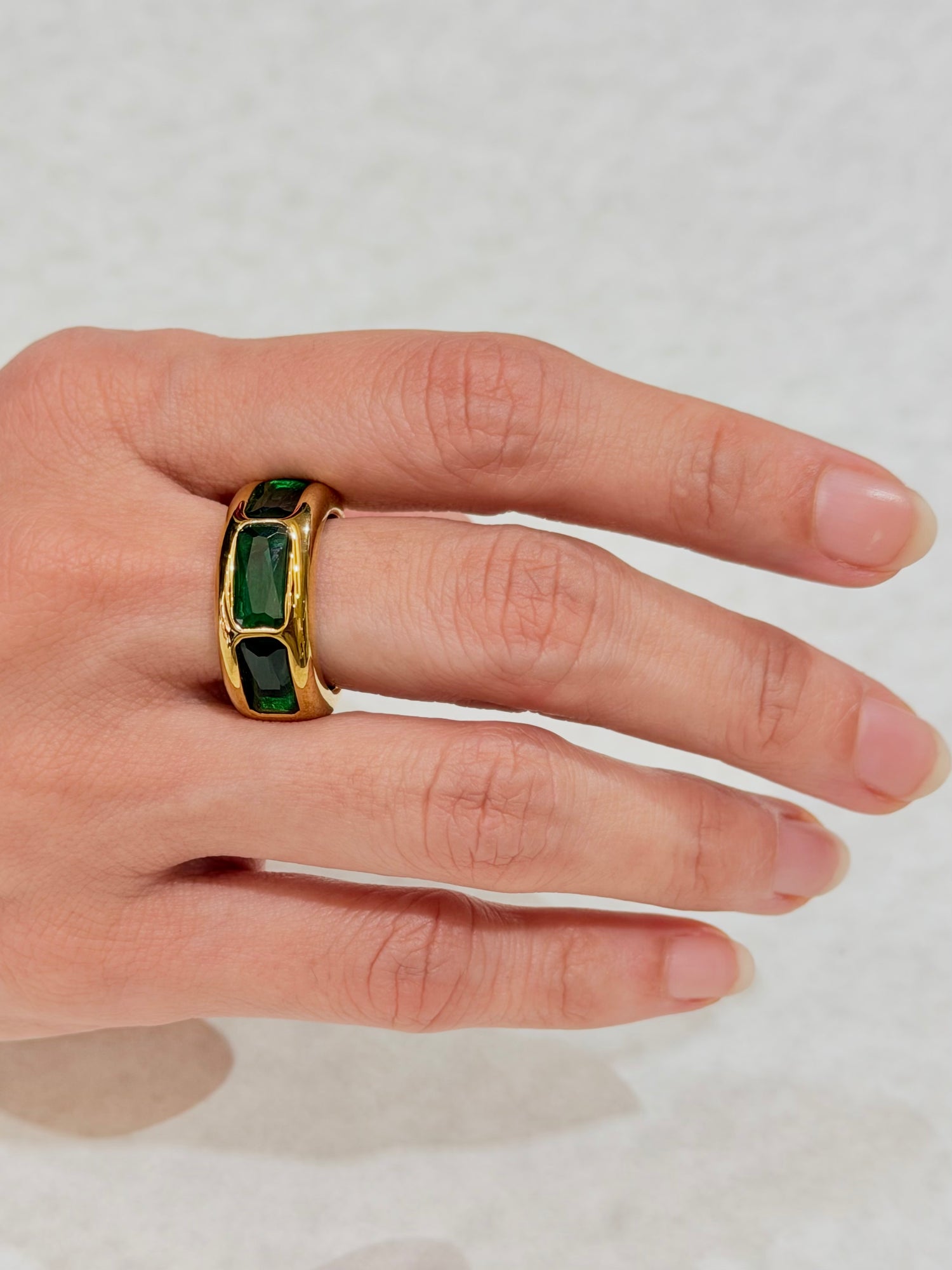 Green Gemstone Gold Band Ring