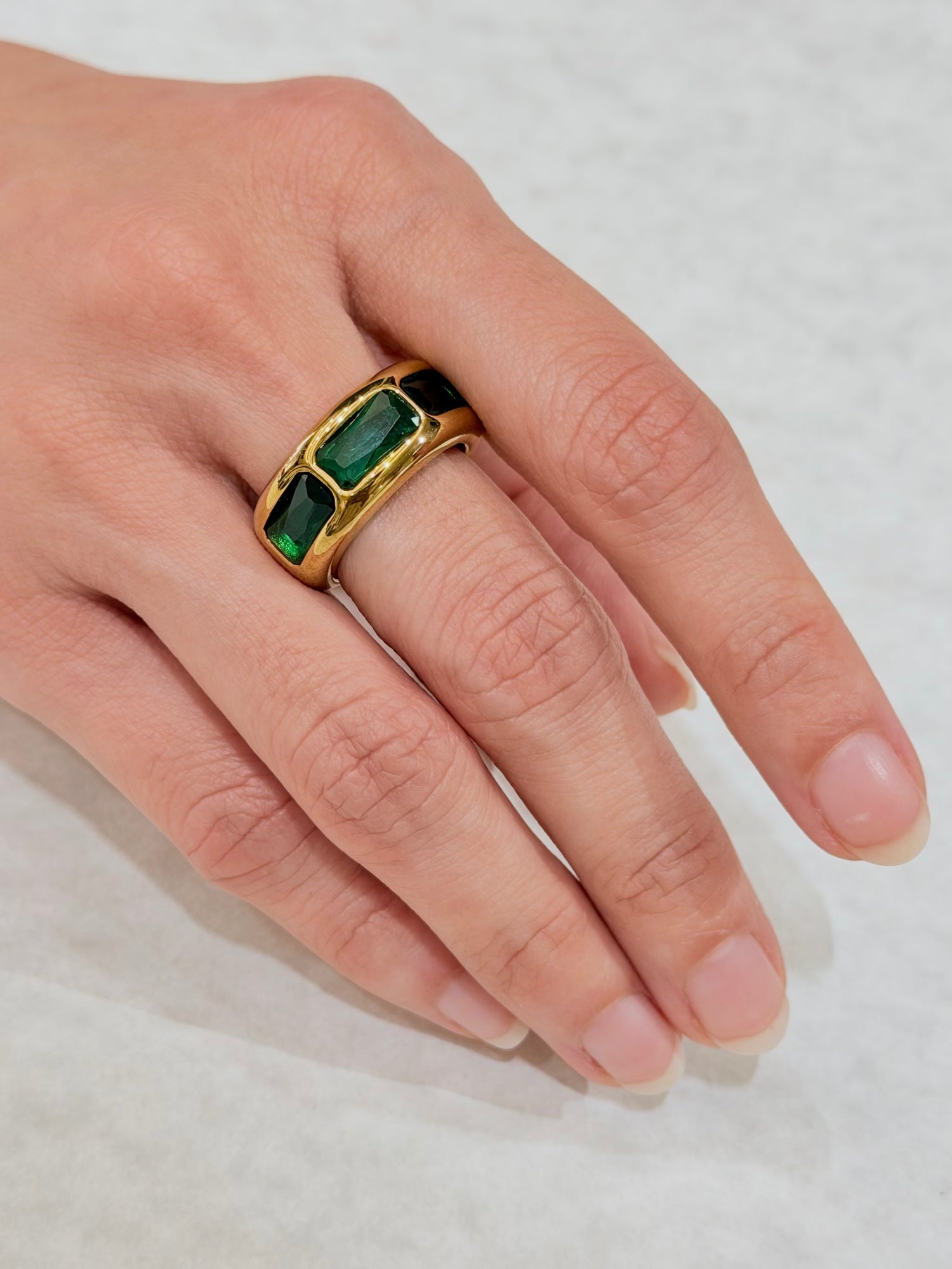 Green Gemstone Gold Band Ring
