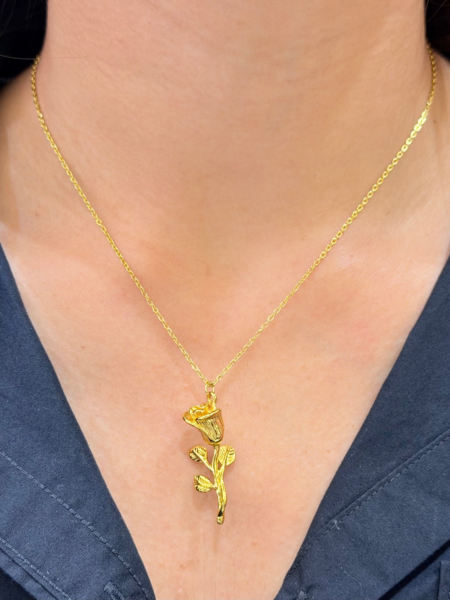 Gold Rose Pendant Anti Tarnish Necklace