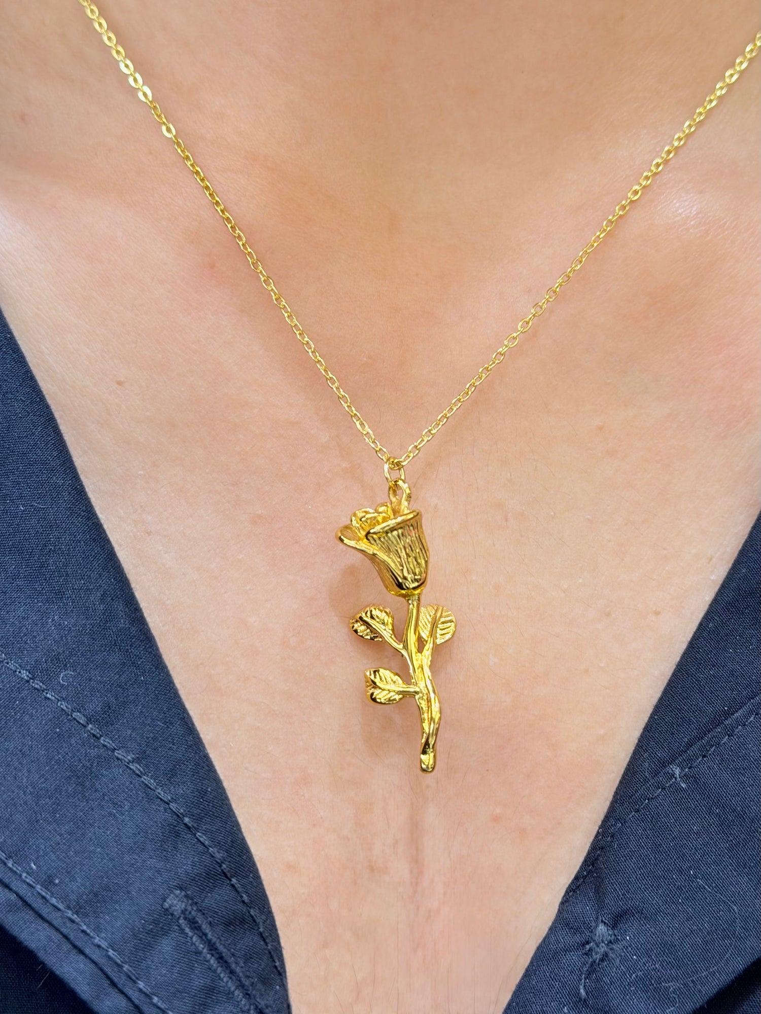 Gold Rose Pendant Anti Tarnish Necklace