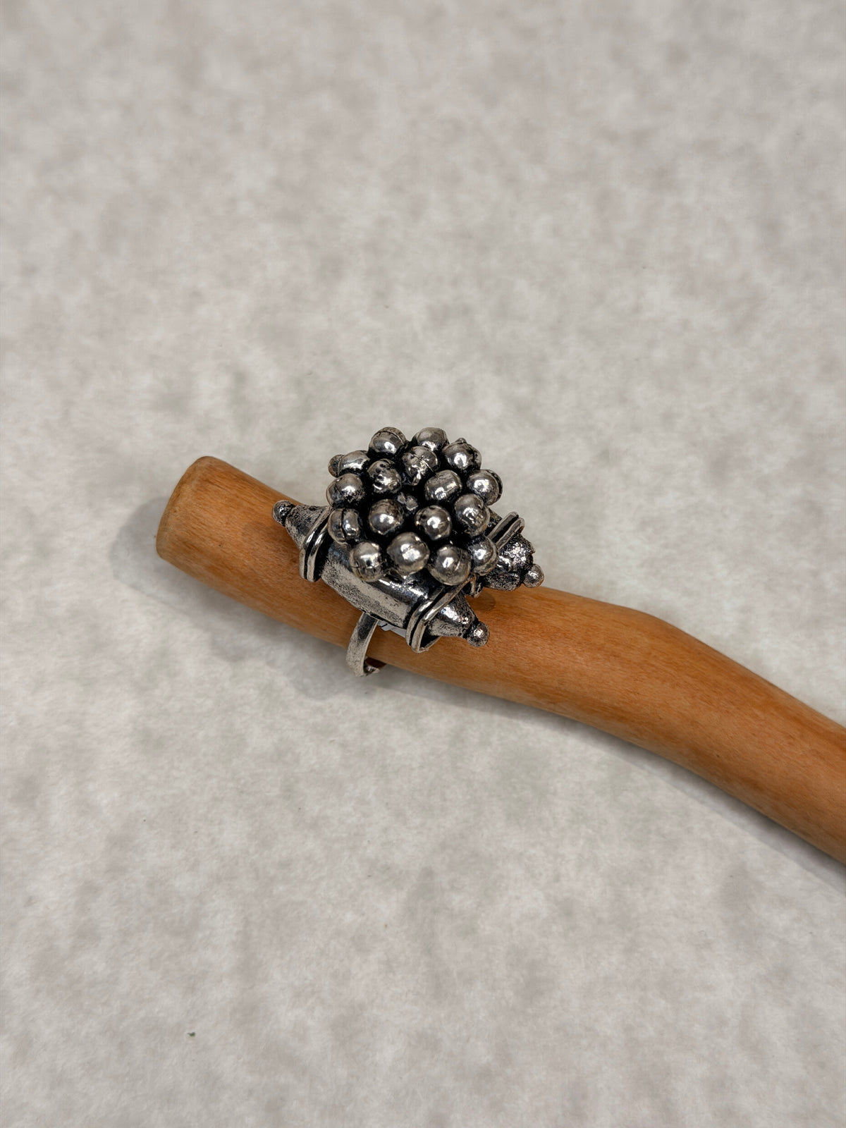 Oxidised Silver-Toned Ghungroo Cluster Ring