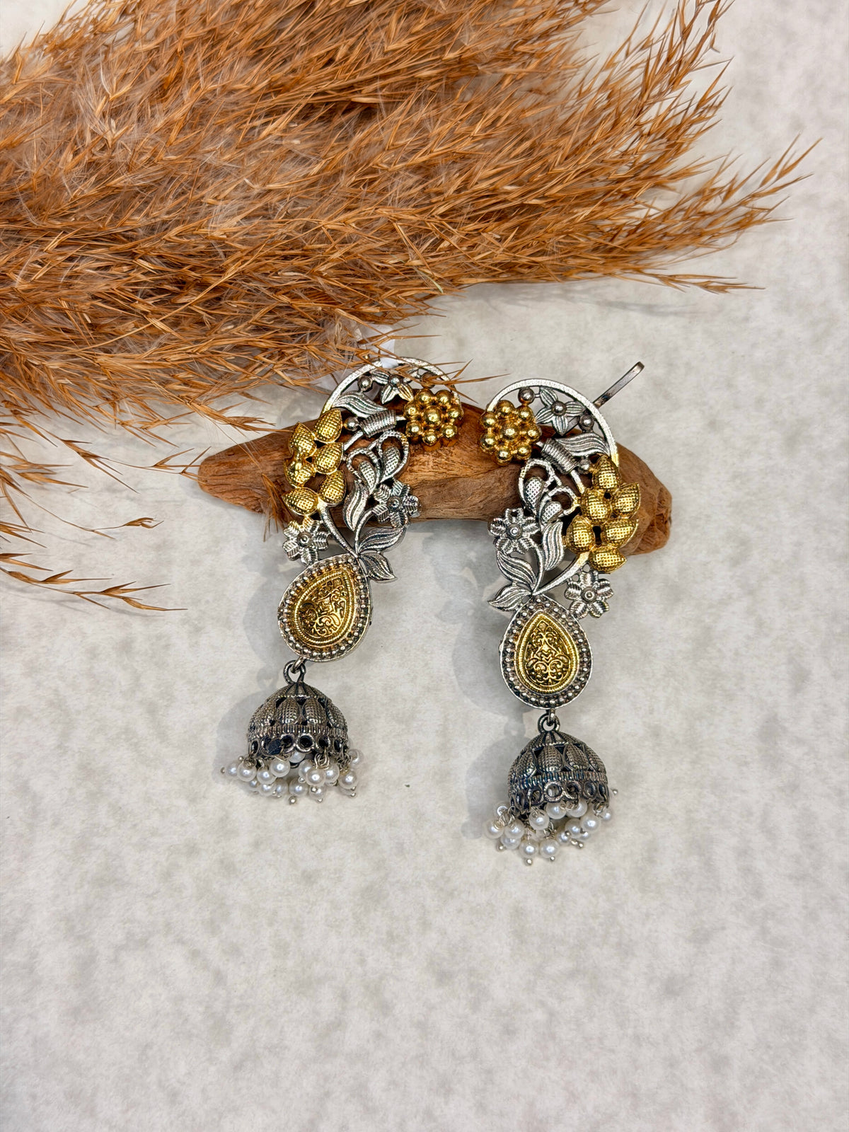 Dual-Tone Antique Paisley & Floral Earcuffs