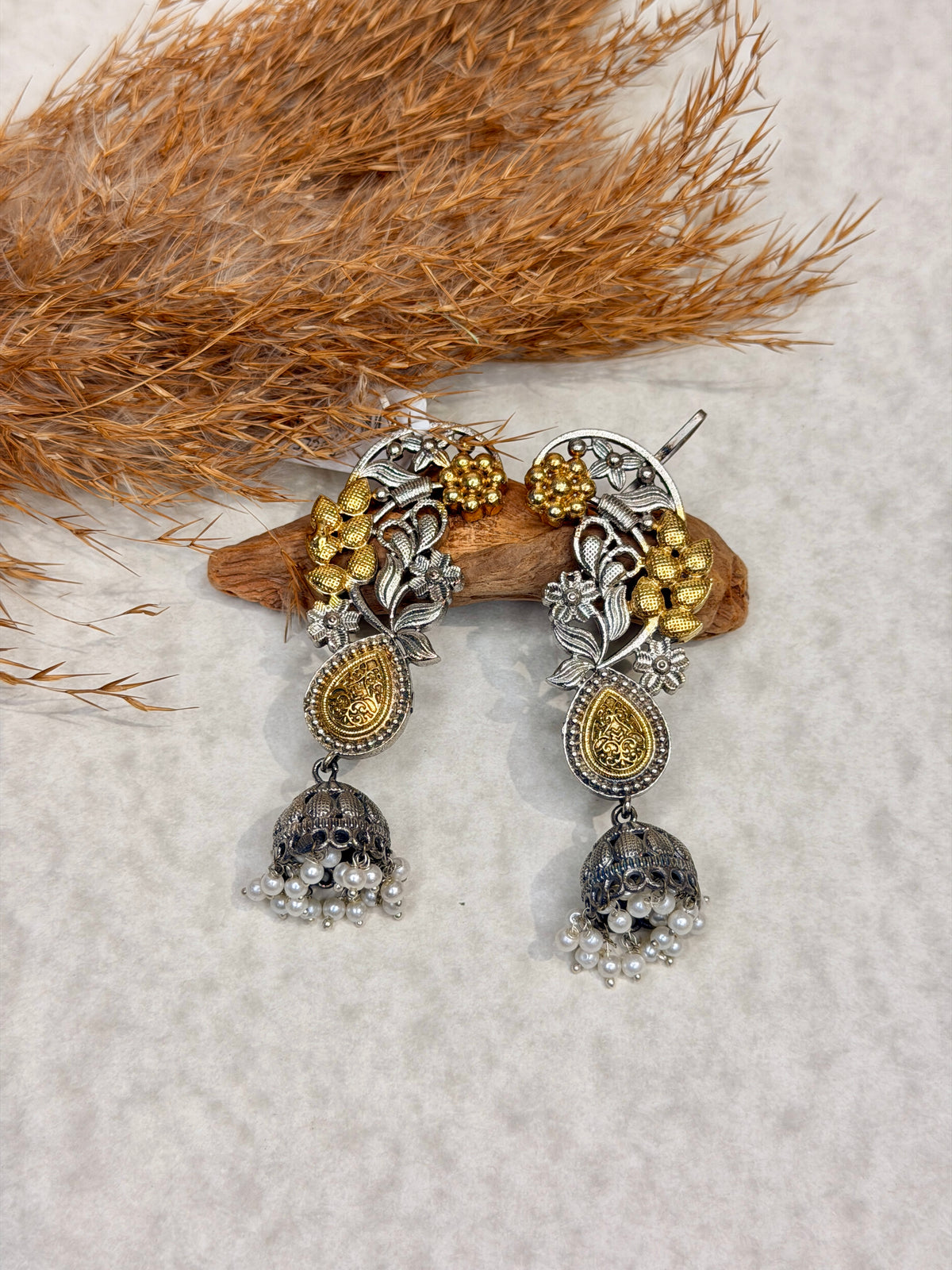 Dual-Tone Antique Paisley & Floral Earcuffs